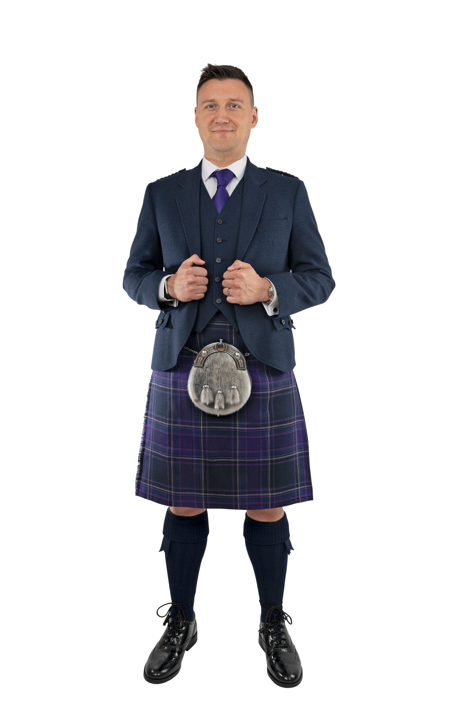 Navy Arrochar Tweed Outfit for Women - Classic Elegant Jacket and Skirt Set - Perfect for Office, Parties, and Formal Events