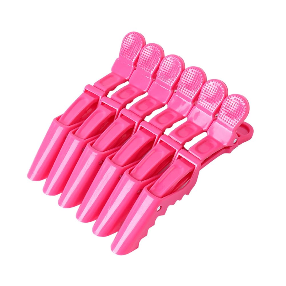 AKOAK 6 Pack Professional Anti-Slip Crocodile Hair Clips for Thick Hair - Large Styling Clips for Women, Hair Dyeing, Hair Care & Salon Use - DIY Hair Accessories (Pink) - Perfect for Home Styling, Salon Treatments & Hair Coloring