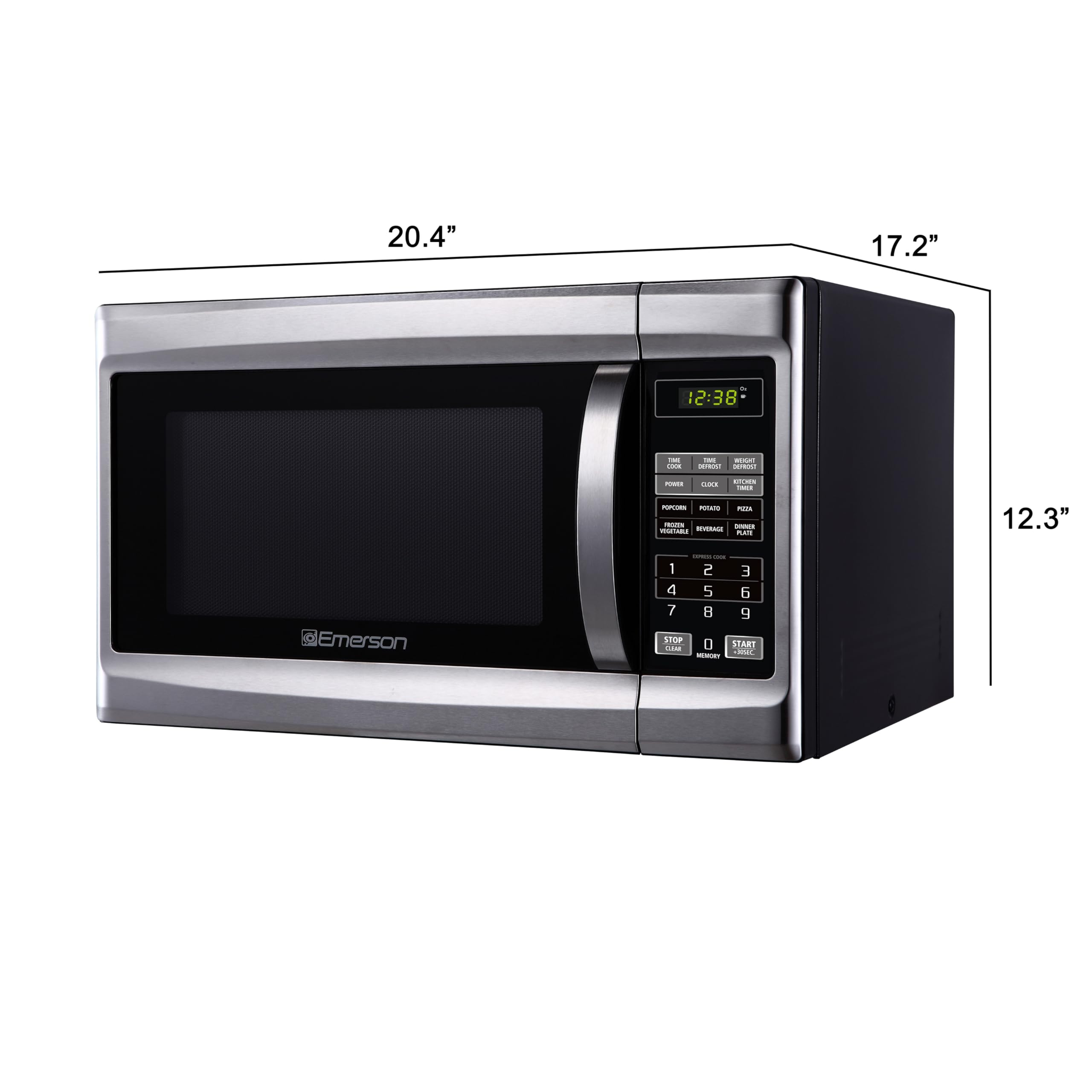 Emerson MW1338SB 1.3 Cu ft Stainless Steel Countertop Microwave Oven - 1000W with 6 Pre-Programmed Settings, Removable Glass Turntable & Child Safety Lock - Perfect for Small Kitchens, Dorms & Office Break Rooms