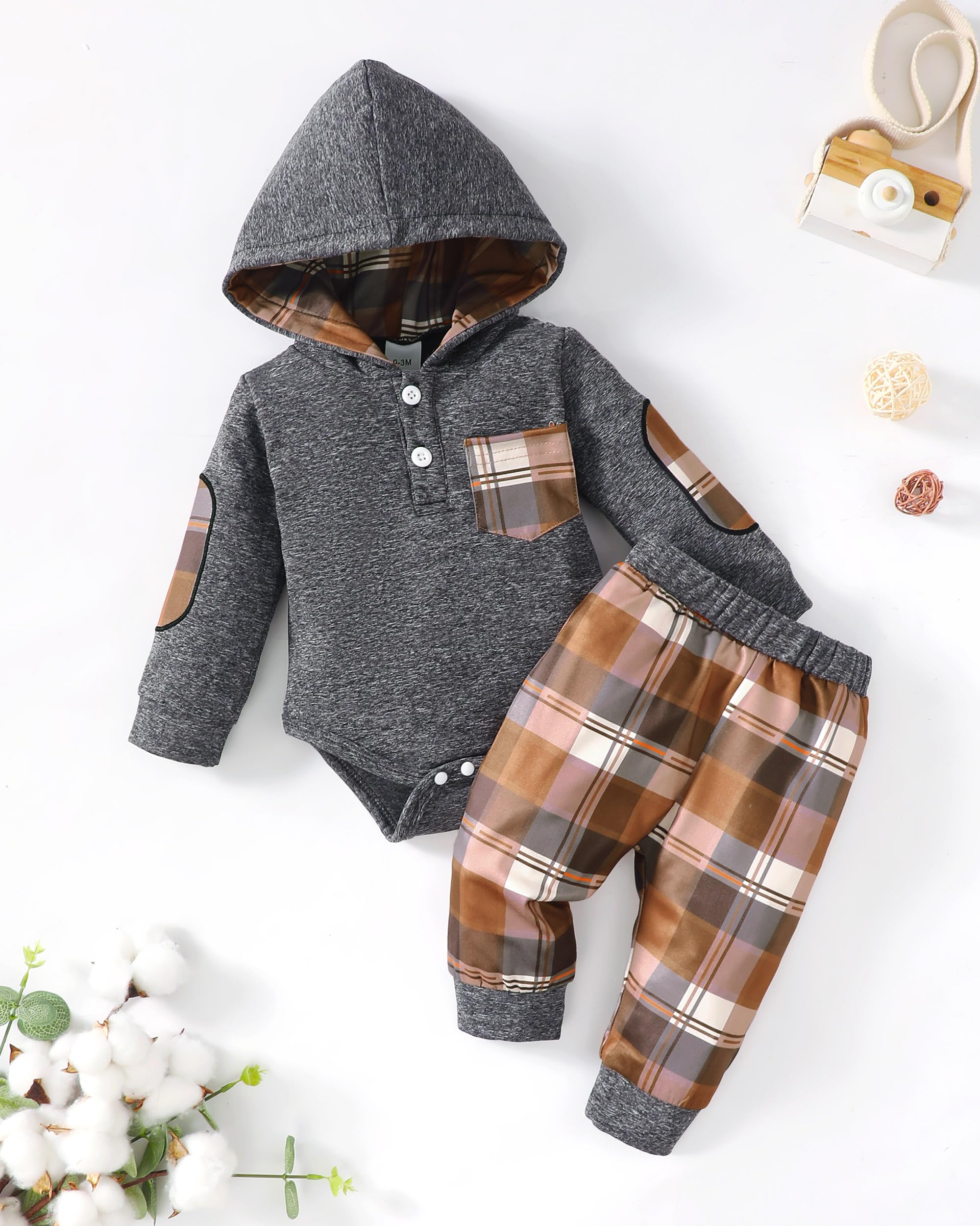 Premium Newborn Baby Boy Clothes - Soft Cotton Hoodie Romper Outfits for 0-18 Months | Fall Winter Infant Wear | Perfect for Family Photos, Playdates & Cozy Home Days