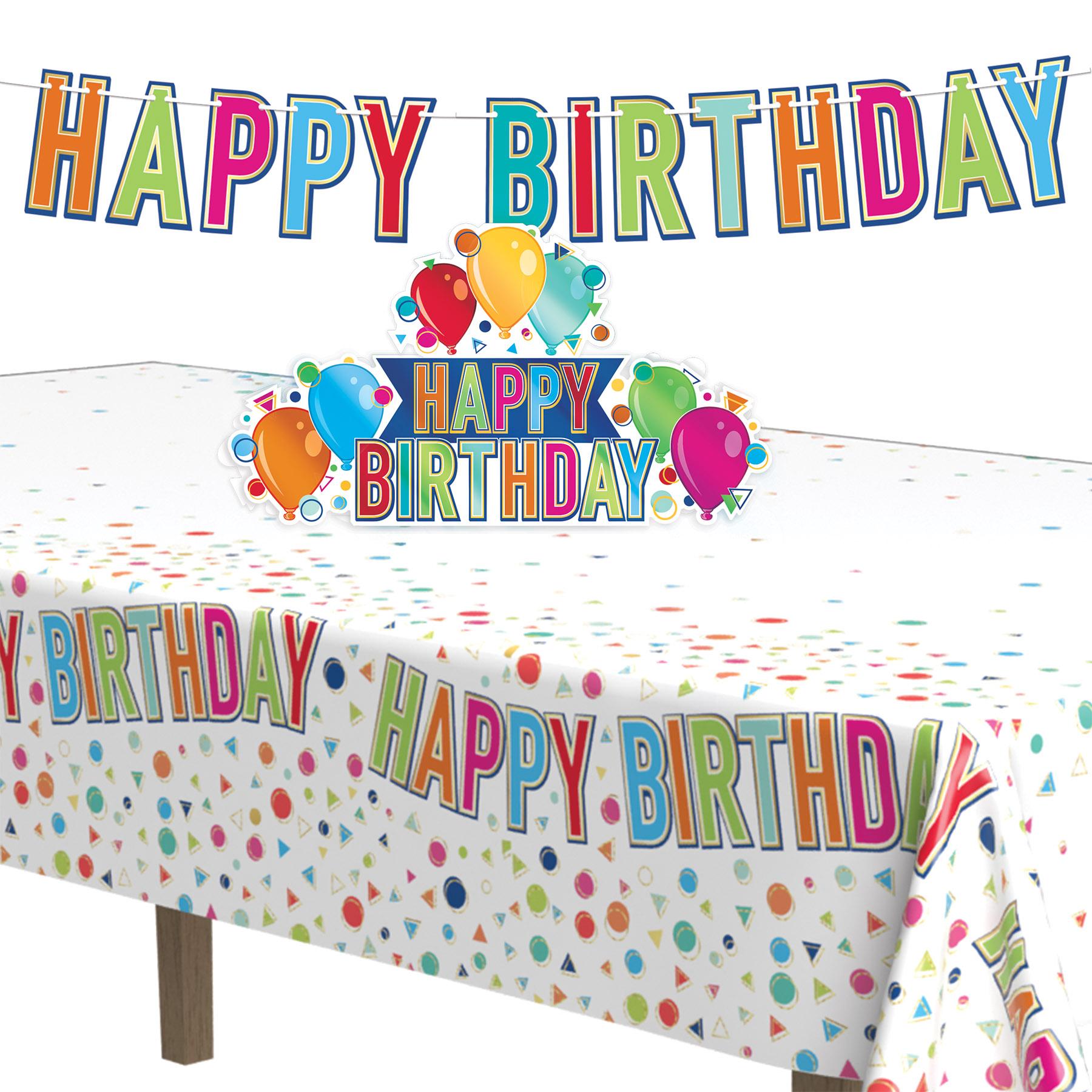 12 Pack Beistle Happy Birthday Party Tablecover - Colorful Disposable Tablecloth for Birthday Celebrations, Baby Showers & Special Events