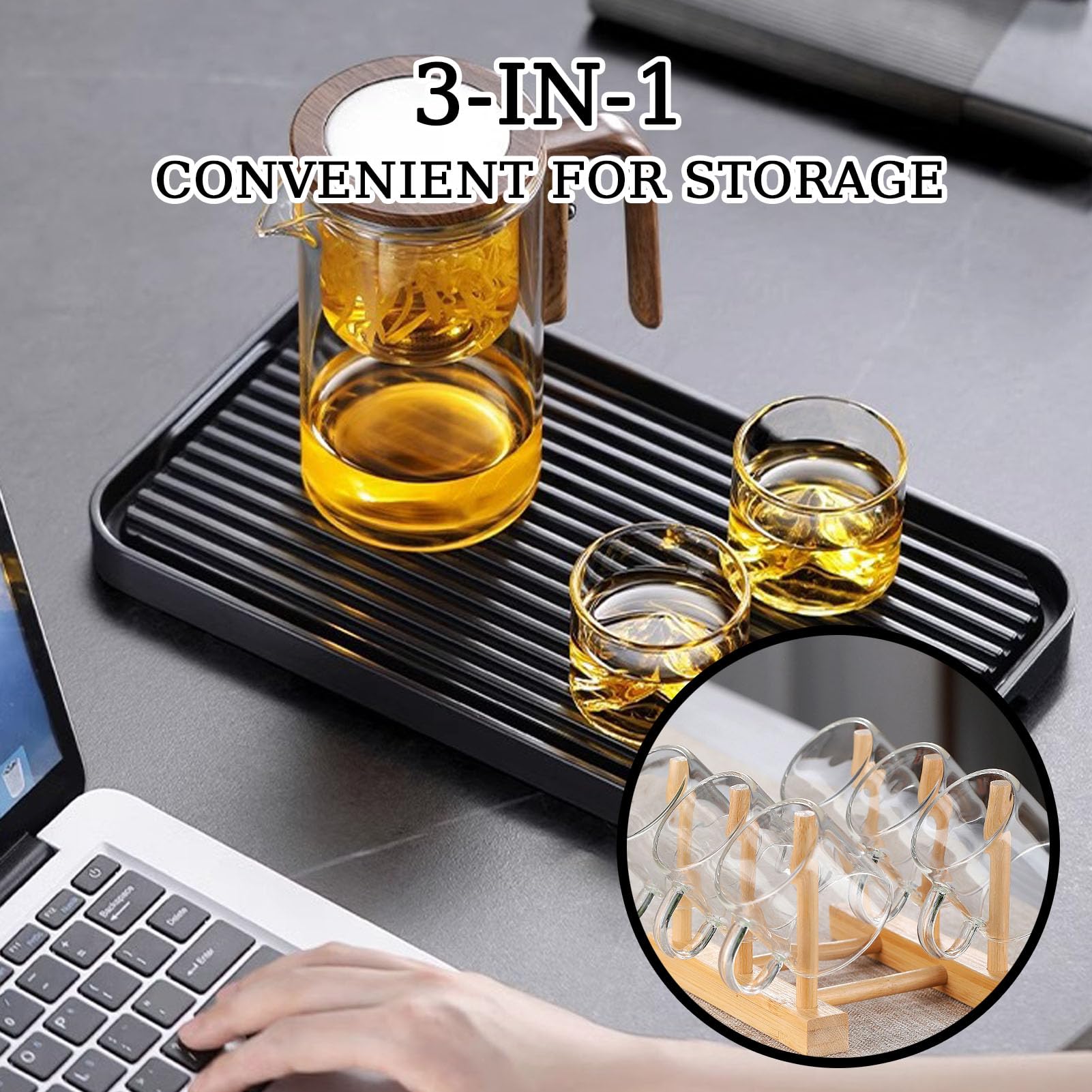 Enchanti Magnetic Press Control Glass Teapot with Wooden Handle & Strainer - 520ml & 720ml Options - Perfect for Loose Leaf Tea Brewing, Herbal Infusions & Tea Ceremonies - Water Separation Design for Easy Pouring (520ml Pot Only)