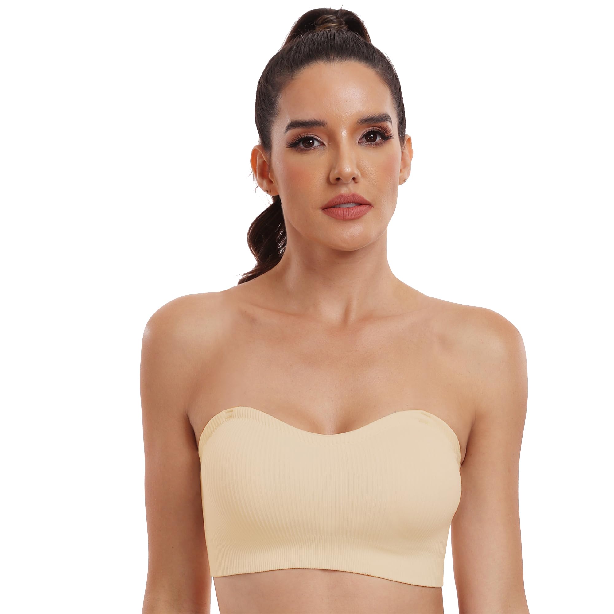 OBICUM Women's Comfortable Strapless Bra - Non-Slip Silicone Bandeau, Seamless Tube Top Bra for Everyday Wear, Wedding, Party & Special Occasions