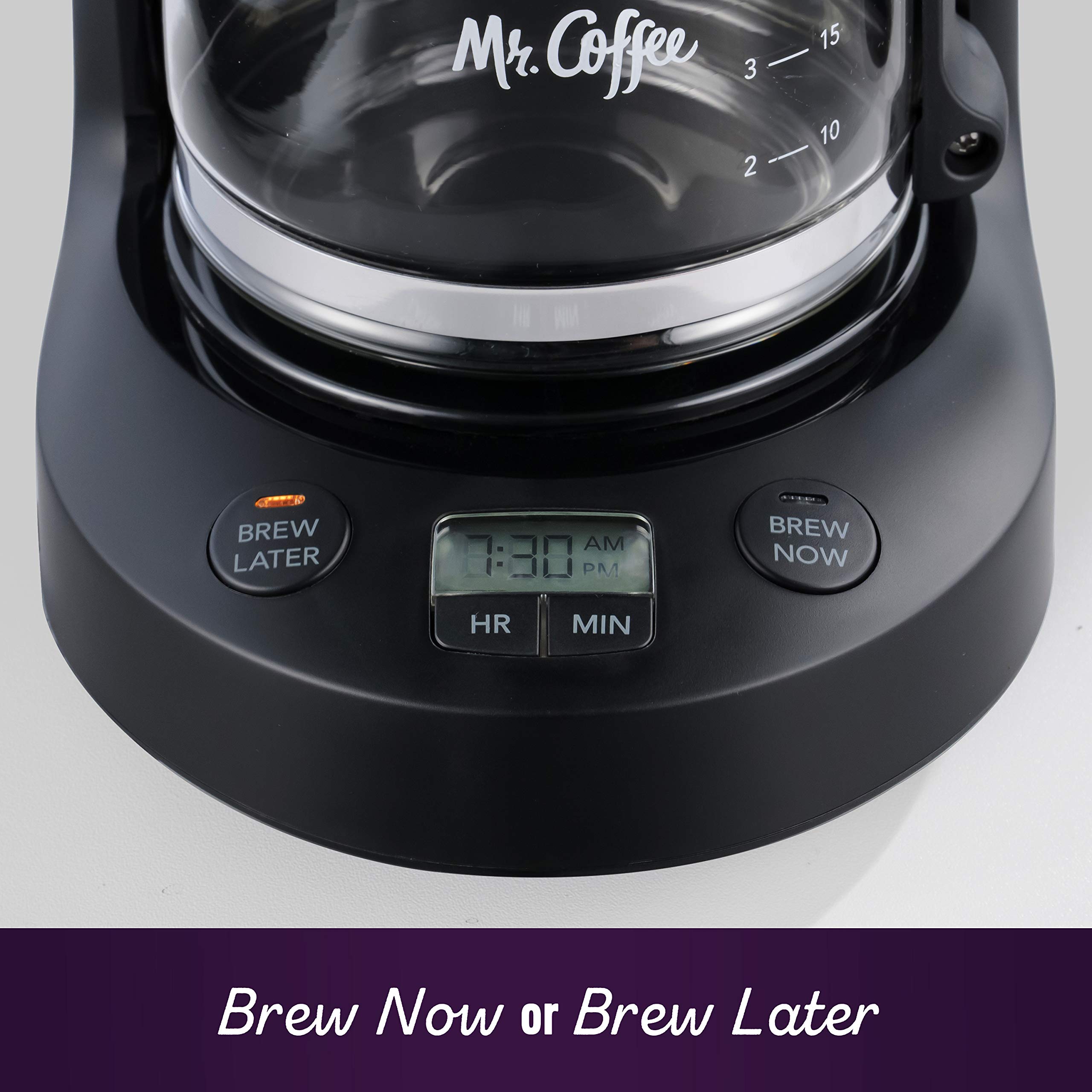 Mr. Coffee 5-Cup Programmable Coffee Maker with Auto Pause & Glass Carafe - Compact Black Coffee Machine for Home, Office, Dorm or RV Use
