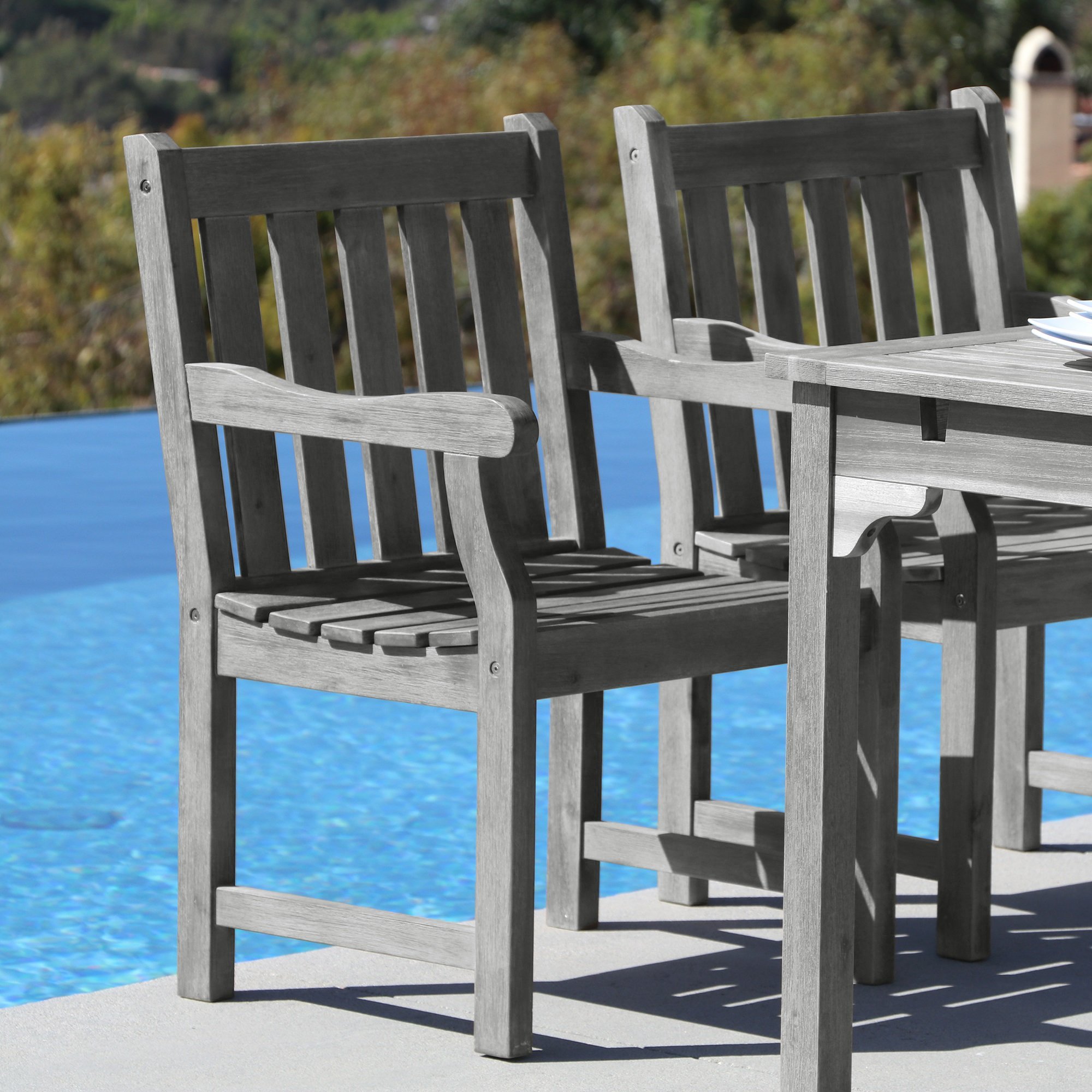 Vifah Renaissance Outdoor Patio Hand-Scraped Wood Garden Armchair - Weather-Resistant Solid Teak Wood Chair for Patio, Garden, Poolside & Backyard Relaxation