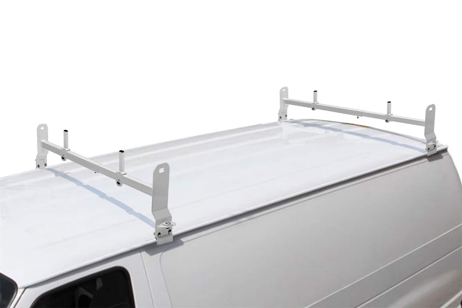 White Van Rack 2-Piece Set - Clamp-On Installation for Storage