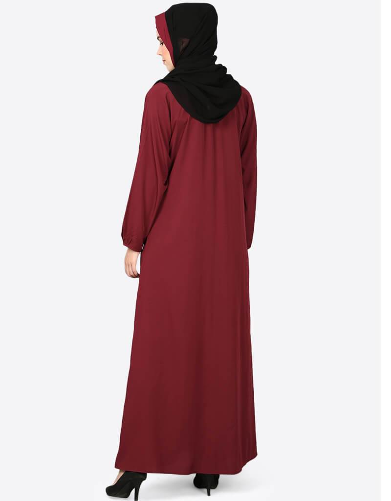 Elegant Arabic Circle Pleated Abaya in Maroon - Modest Islamic Dress for Women - Perfect for Prayer, Eid, and Special Occasions