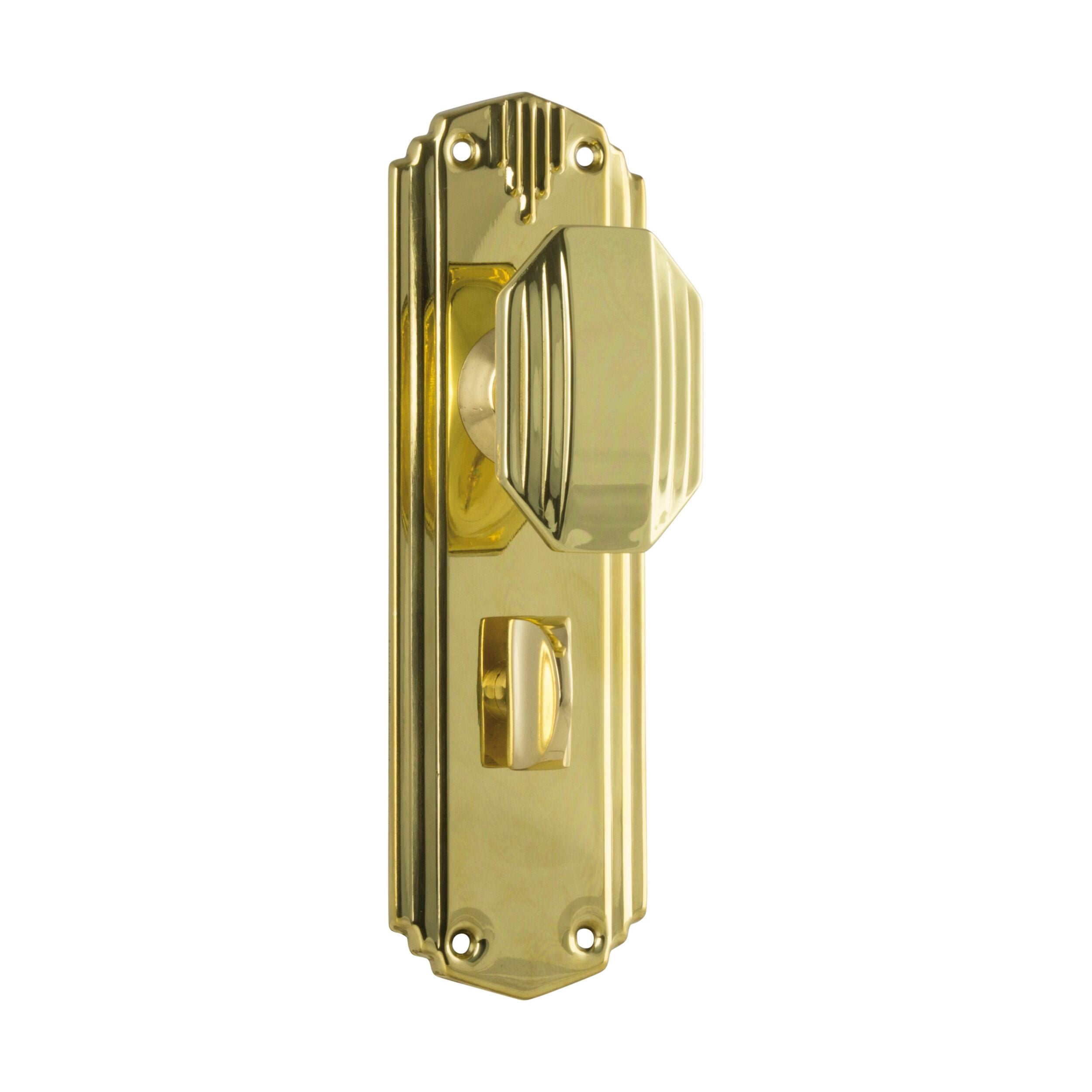 0800P Art Deco Style Privacy Door Knob Set - Polished Brass Finish - H178xW54xP50mm - Perfect for Bedroom, Bathroom & Interior Doors