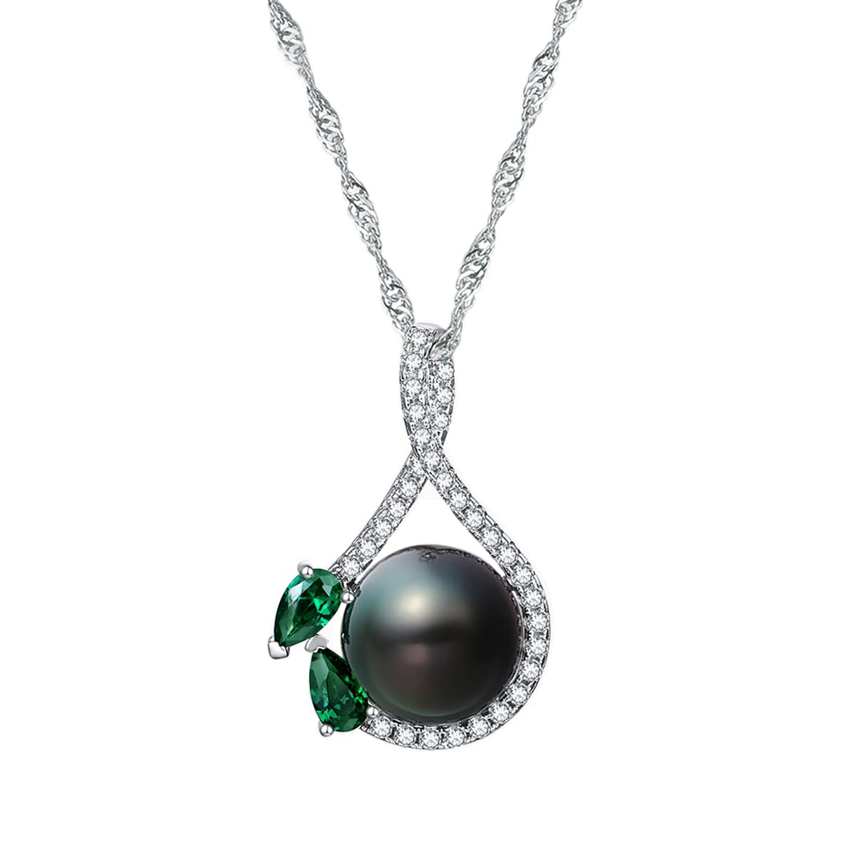 9-10mm AAAA Quality Genuine Tahitian Black Pearl Necklace with Emerald Pendant - Elegant South Sea Cultured Pearl Jewelry for Women, Perfect Gift for Wife & Mother - Ideal for Weddings, Anniversaries & Special Occasions