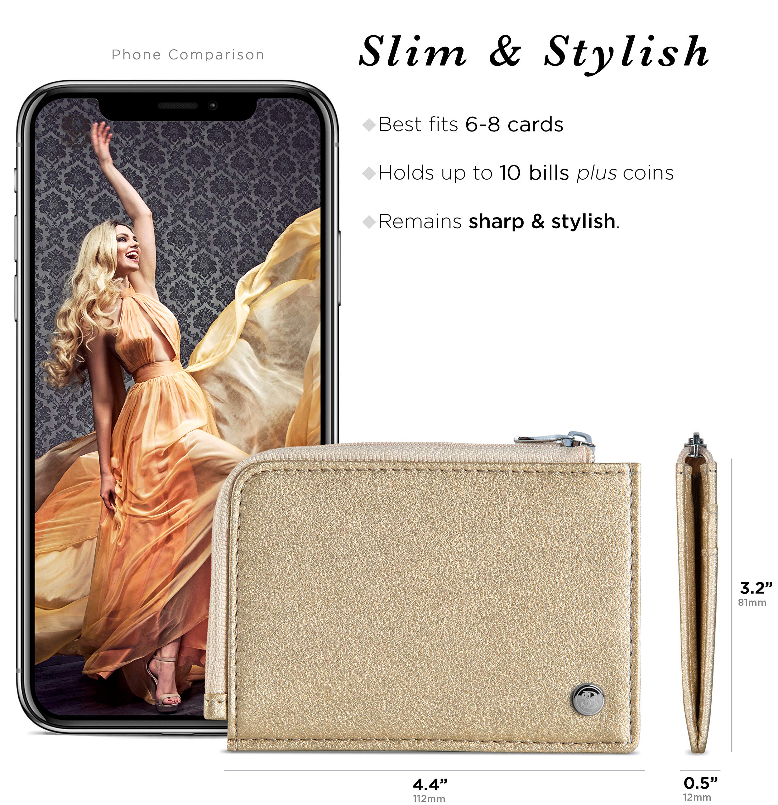SERMAN BRANDS RFID Blocking Leather Wallet for Women - Compact Small Zipper Pocket Purse with Credit Card Holder | Luxury Minimalist Design for Everyday Use, Travel & Shopping