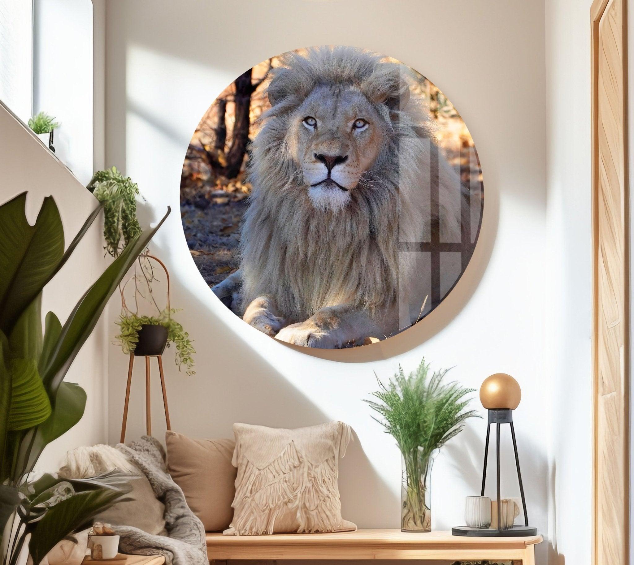 Barbary Lion Glass Wall Art - Handcrafted Modern Home Decor for Living Room, Bedroom & Office - Stunning Wildlife Animal Artwork for Wall Display
