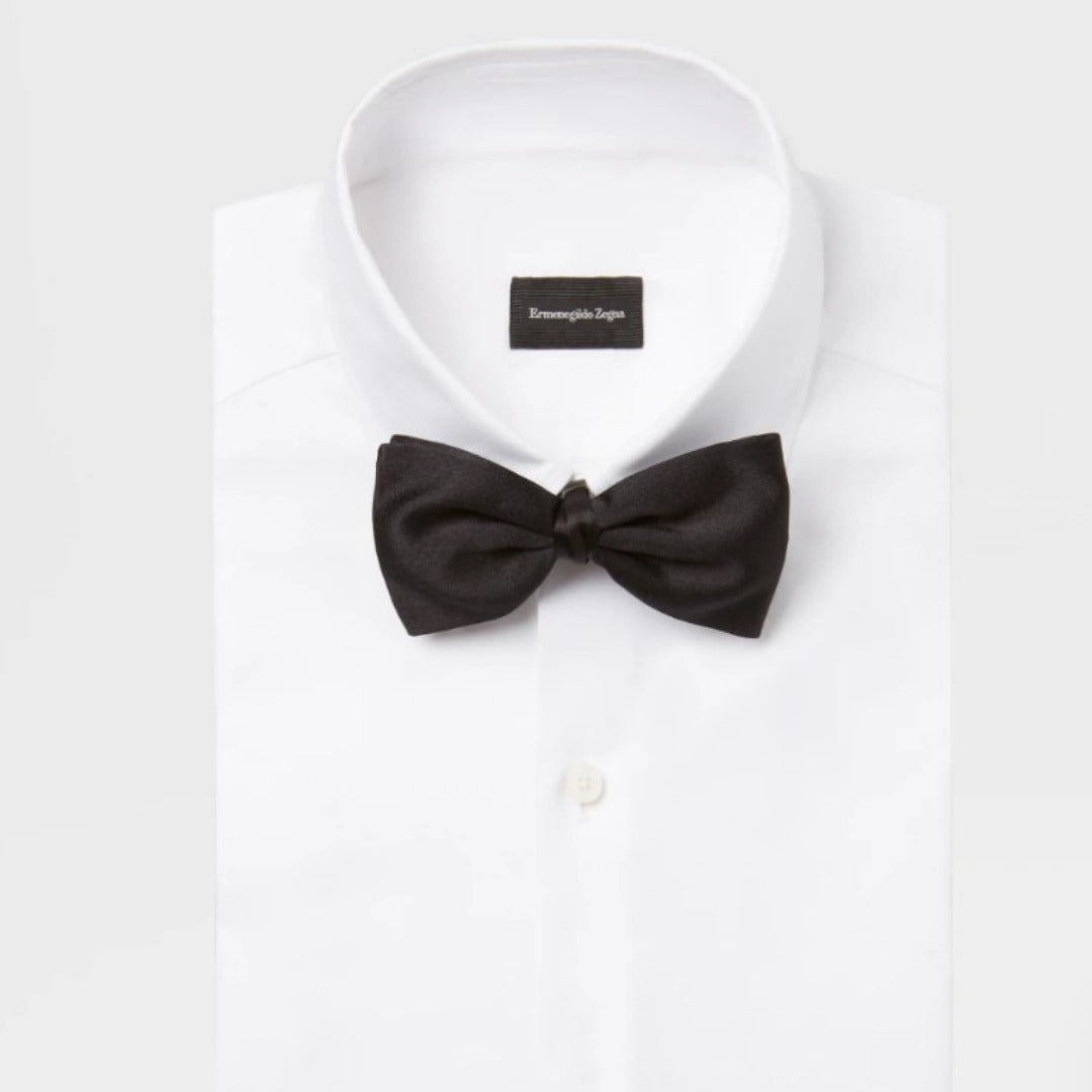 Elegant ZEGNA Black Silk Bow Tie for Men - Perfect for Weddings, Formal Events & Black Tie Occasions