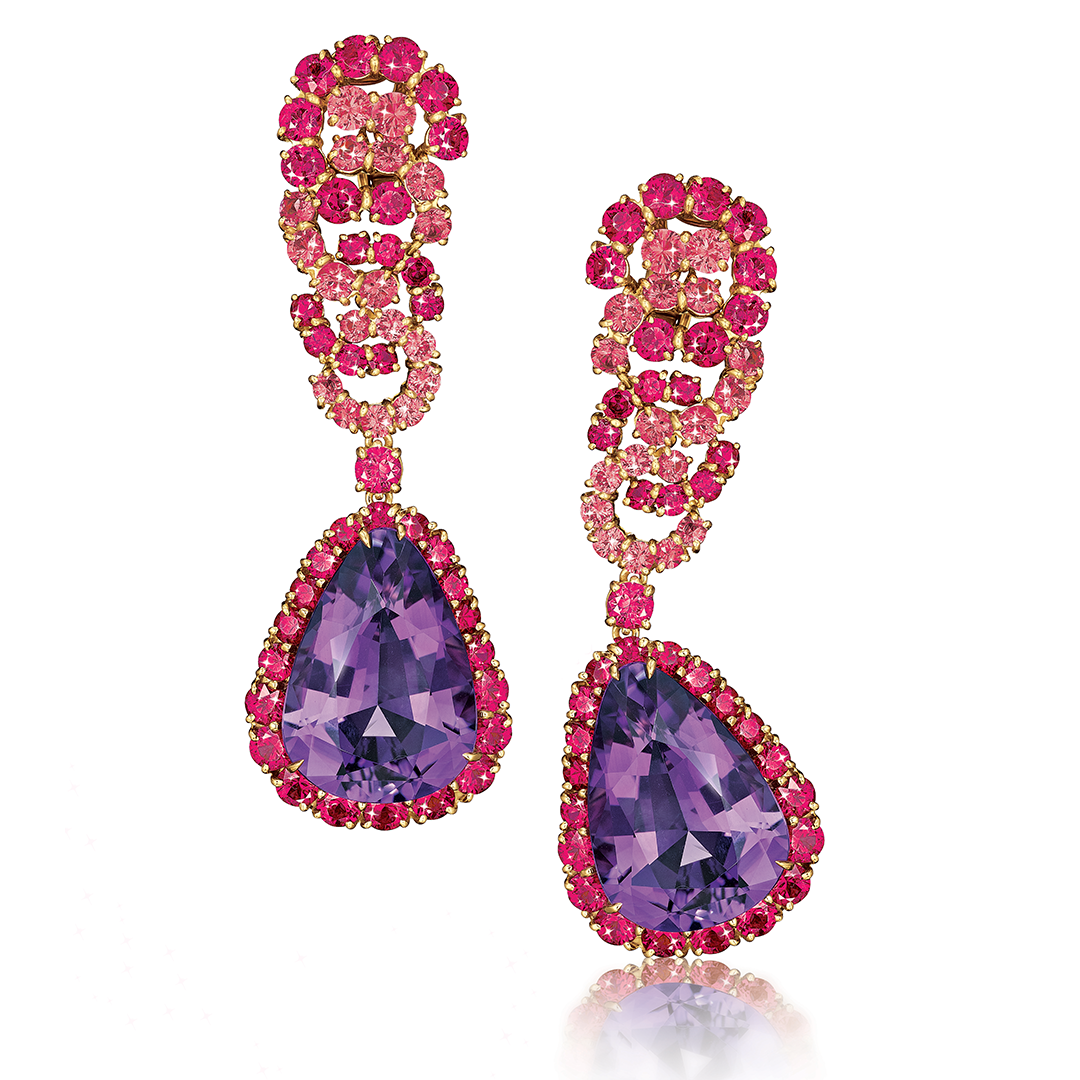 Elegant Cascade Earrings with Amethyst & Ruby Gemstones - Perfect for Weddings, Parties & Special Occasions