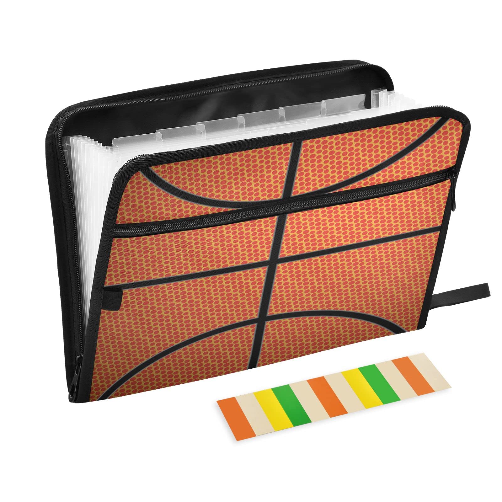 Kcldeci 13-Pocket Expanding File Folder with Zipper Closure - Basketball Texture Accordion Document Organizer for A4/Legal Size Papers - Perfect for Office, School, Home Organization & Document Storage