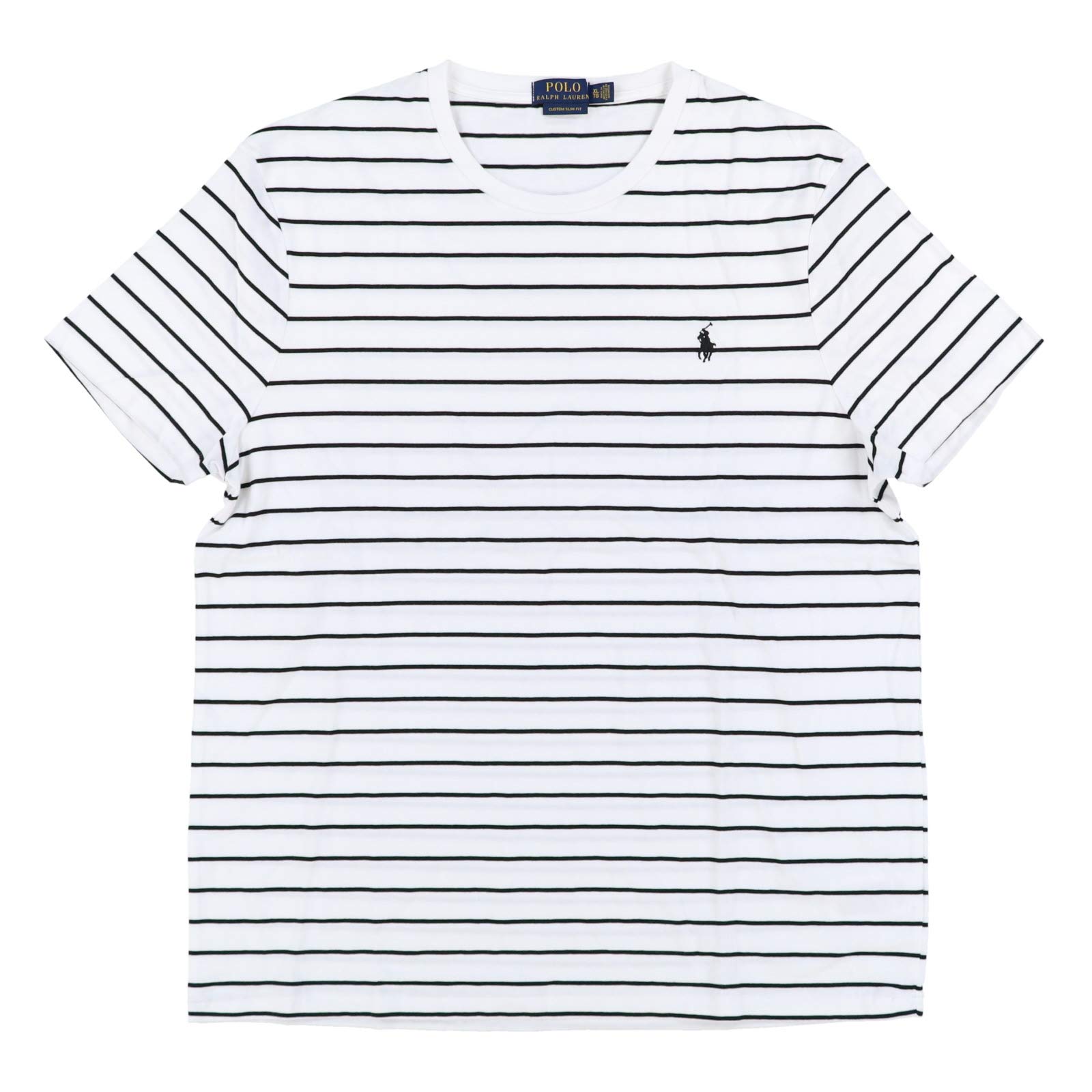Ralph Lauren Men's Custom Slim Fit Polo T-Shirt - X-Large, White & Black Striped Cotton Crew Neck Tee for Casual Wear & Business Casual Outfits