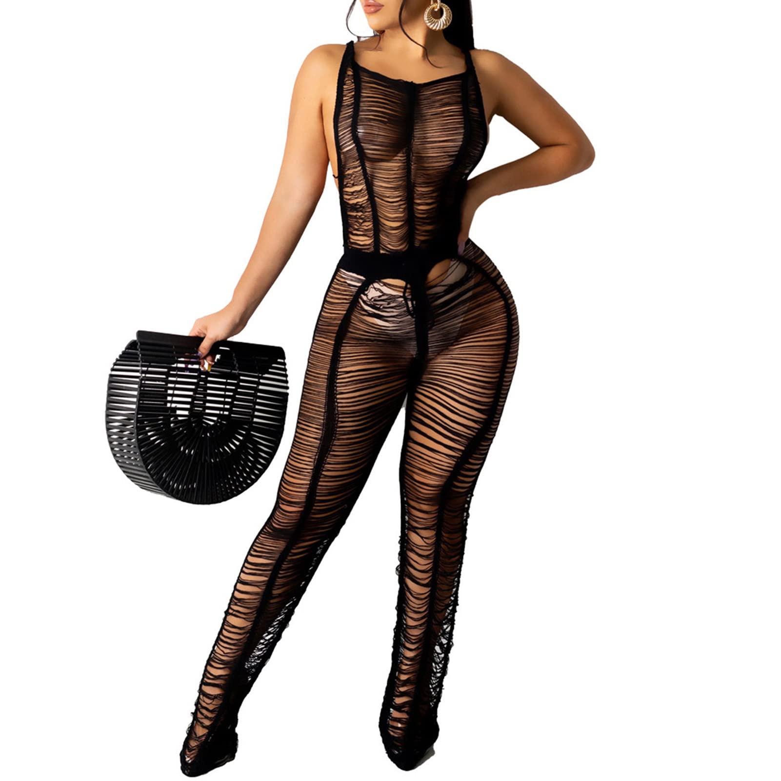 Sheer Mesh Jumpsuit - Women's See-Through Beach Cover Up for Summer