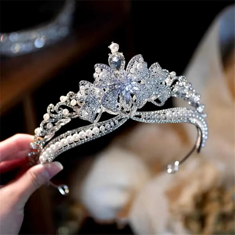 Hillary Silver Pearl and Crystal Bridal Tiara - Elegant Wedding Headpiece for Bride, Bridesmaids, and Prom - Perfect for Weddings, Pageants, and Special Occasions