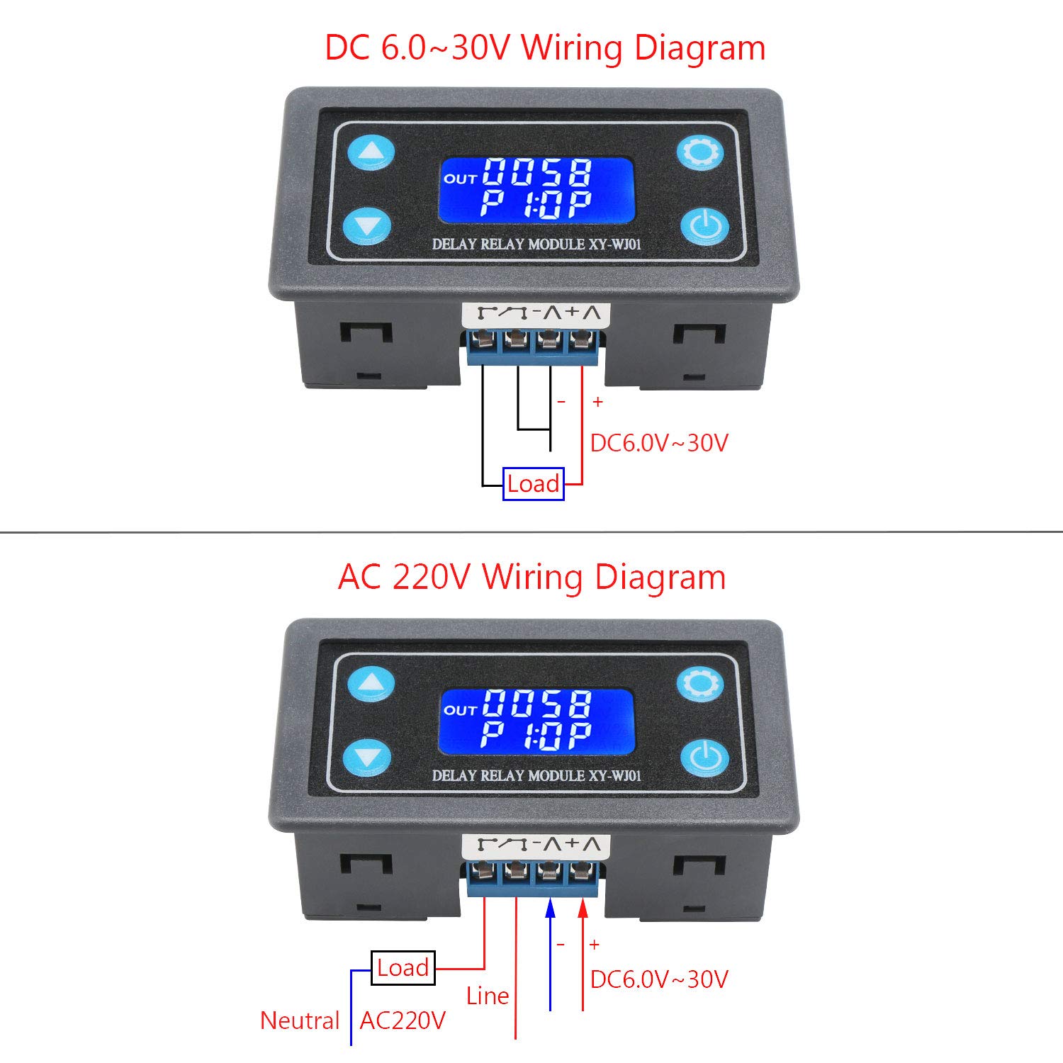 DROK Digital Timer Relay 2 Pack, DC 6-30V 12V 24V Delay Switch Module with LCD Display (0.01s-9999min, 50mA) - AC 220V Power On/Off Controller for Industrial Automation, Home Appliances & DIY Electronics Projects