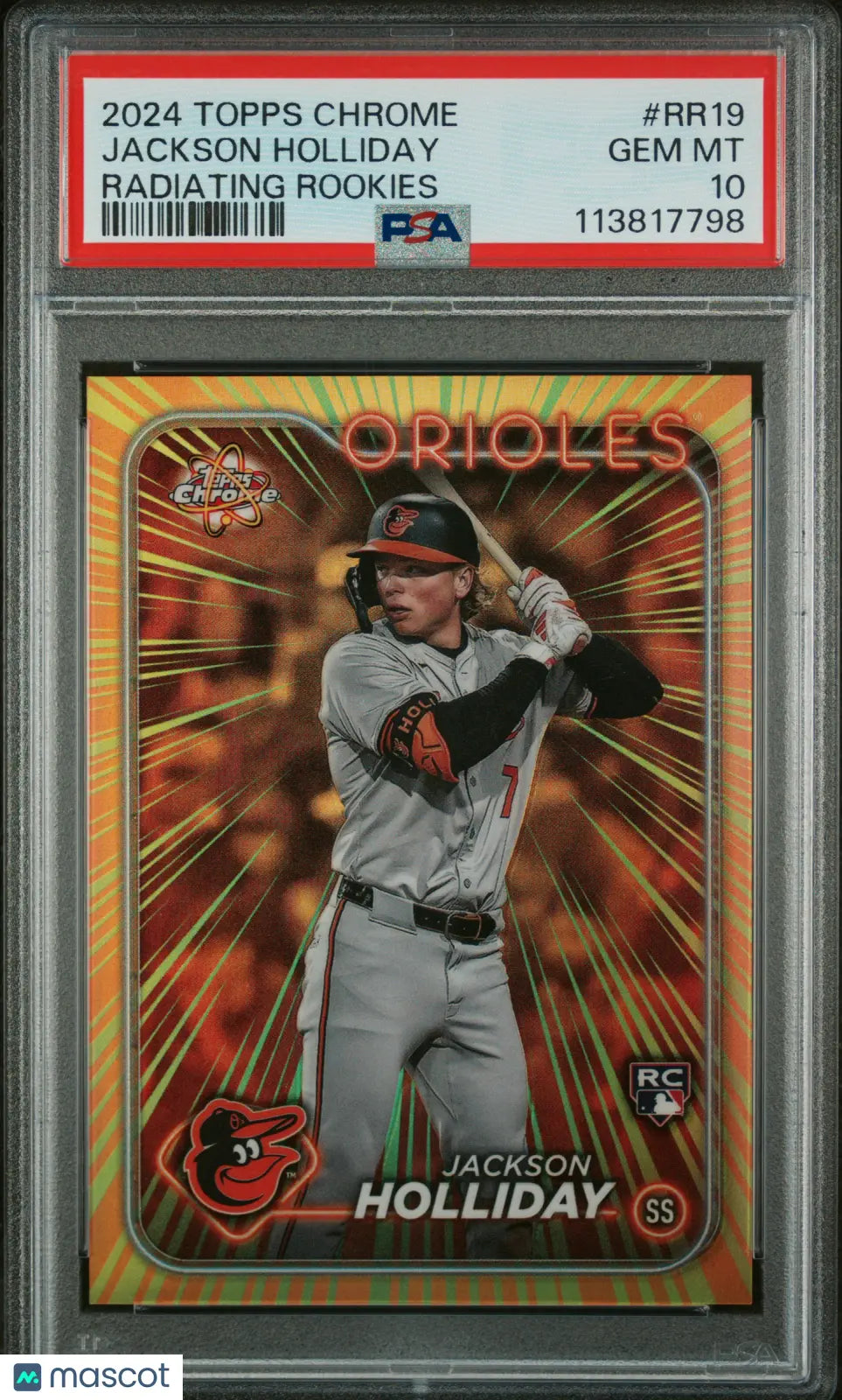 2024 Topps Chrome Baseball Radiating Rookies Jackson Holliday RC PSA 10 Gem Mint - Rare Baseball Card for Collectors & Investors - Perfect for Display, Trading, and Portfolio Growth