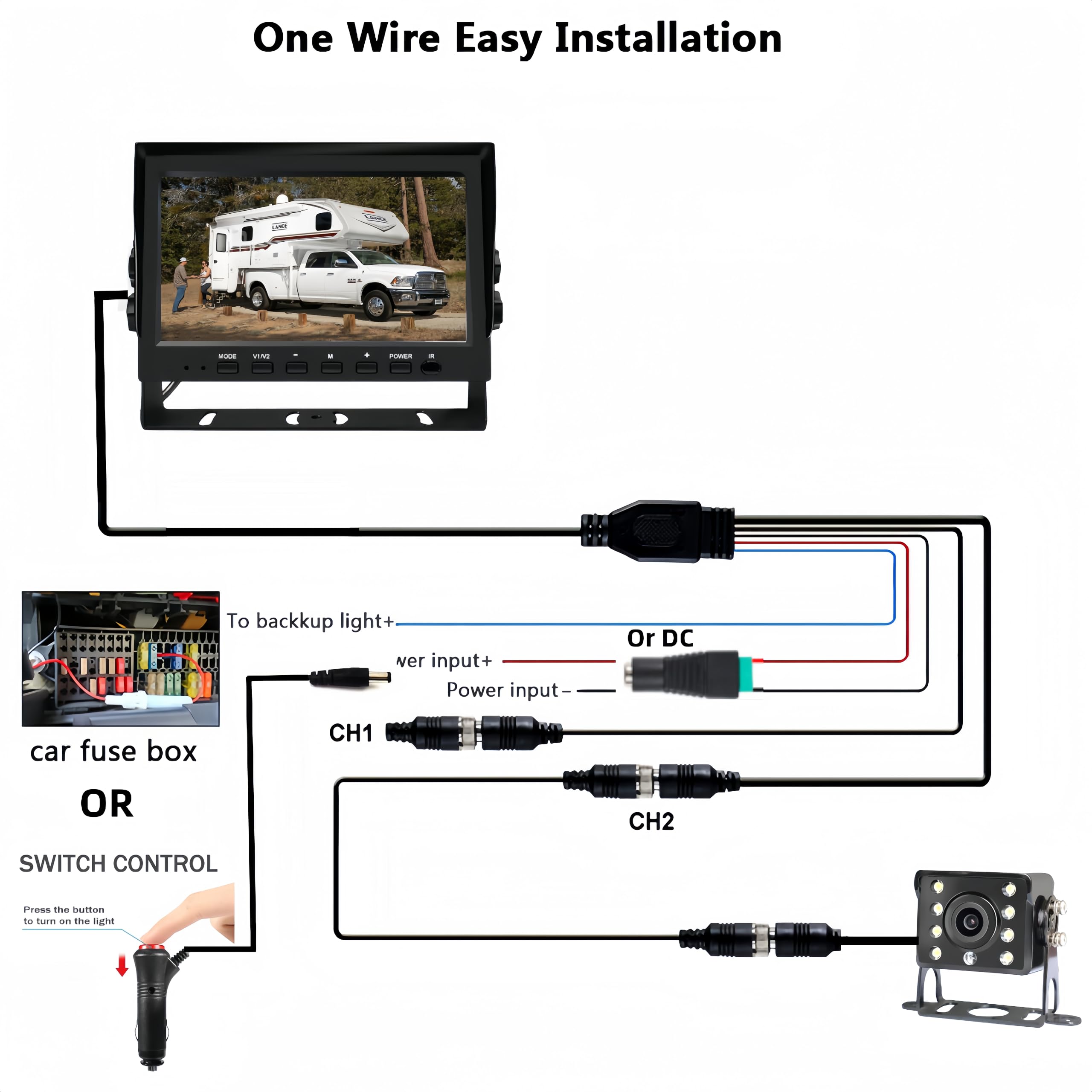 7 Inch HD Backup Camera for Trucks & RVs - 1080p Full HD with IR Night Vision, Wired System & Stable Signal Transmission | Complete Installation Kit Included | Perfect for Trailers, Parking & Reversing Safety