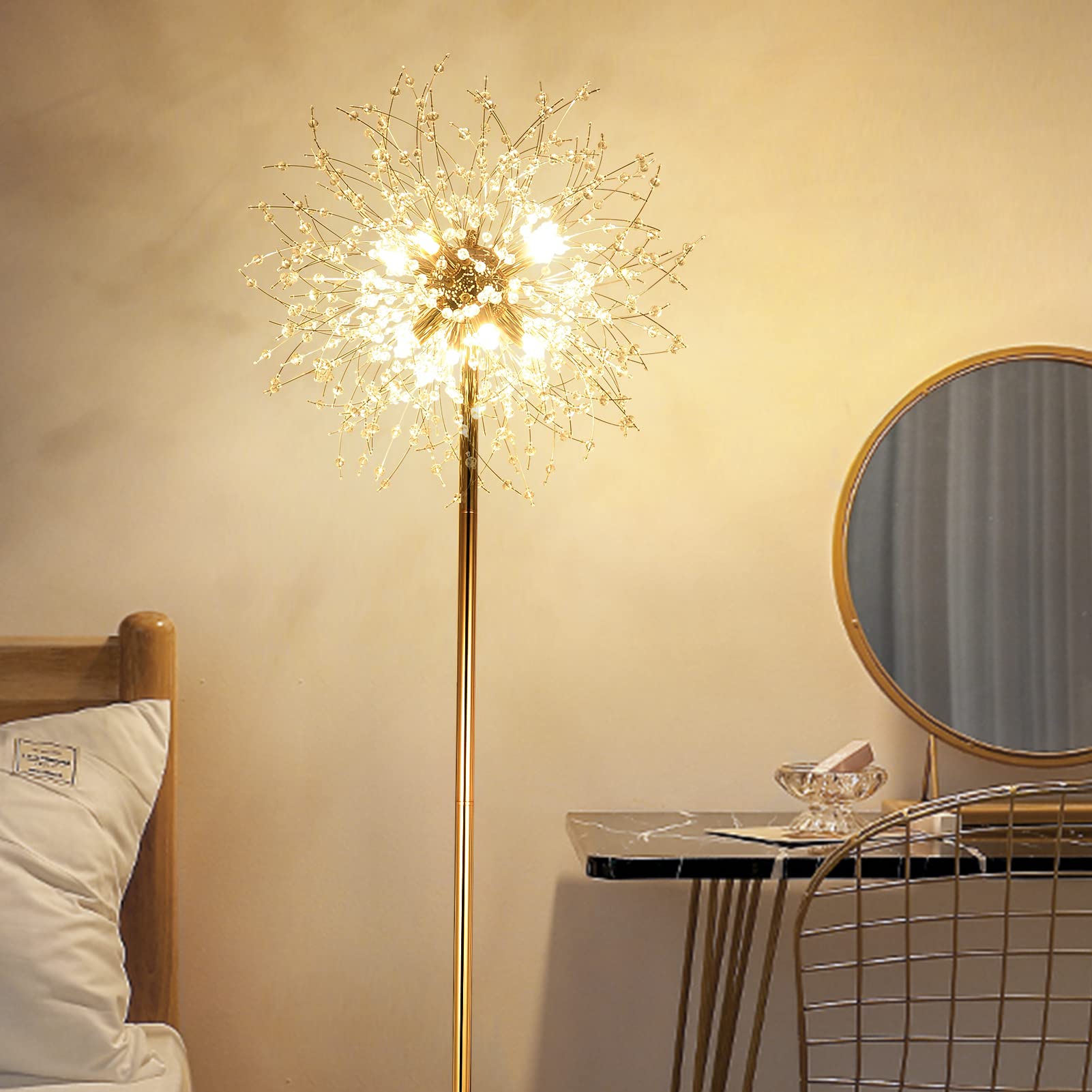 69 Inch Crystal Floor Lamp - Modern LED Standing Lamp with K9 Crystal, Gold Finish Metal Tall Pole Lamp with Foot Switch for Living Room, Bedroom, Office | Elegant Lighting for Home Decor, Reading Nook & Cozy Spaces
