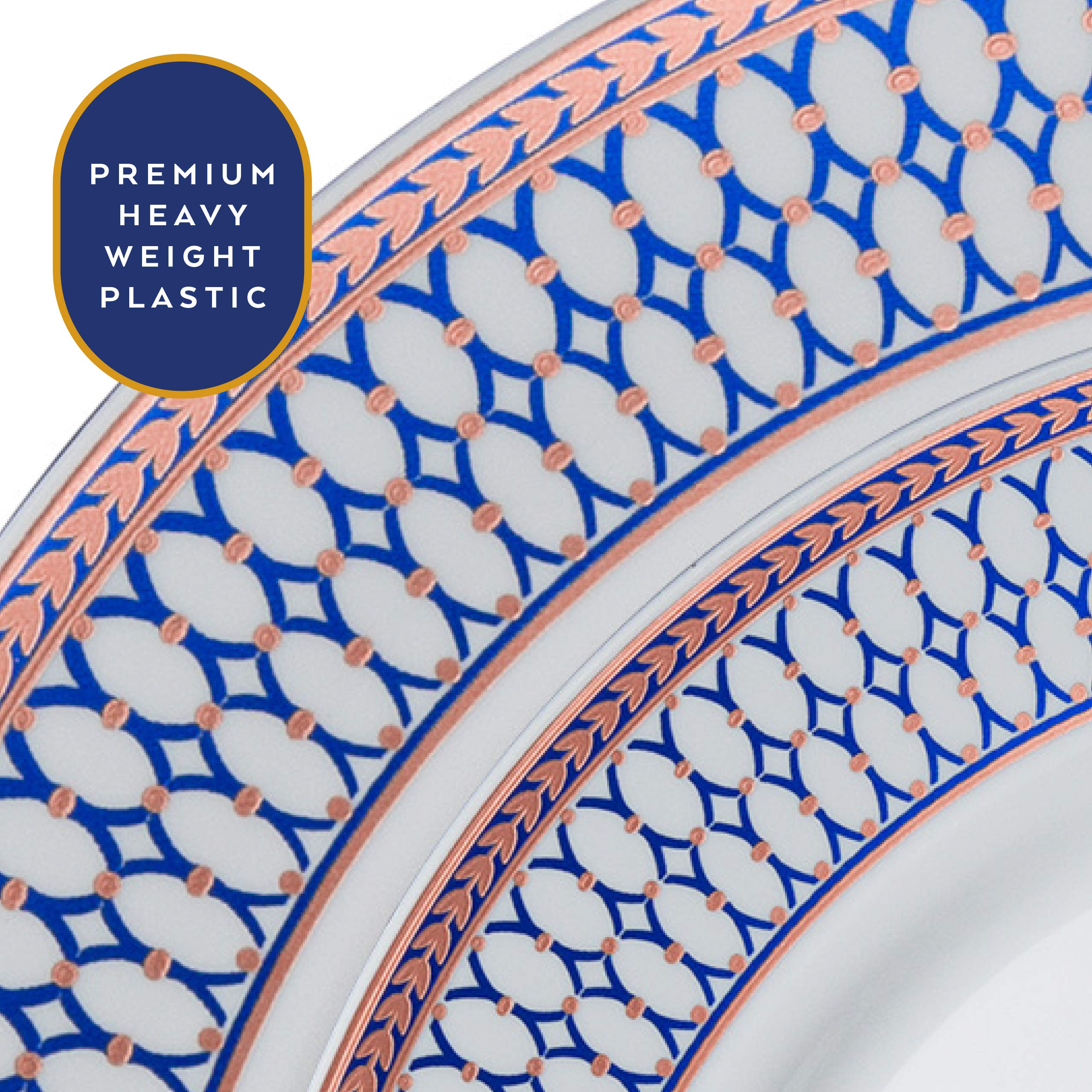 Laura Stein Elegant Disposable Dinnerware Set - 32-Piece Plastic Party Bowls for Weddings & Events - 16 White Soup Bowls (12 oz) & 16 Dessert Bowls (5 oz) with Blue Rim & Rose Gold Accents - Perfect for Wedding Receptions, Bridal Showers, Birthday Parties & Formal Gatherings