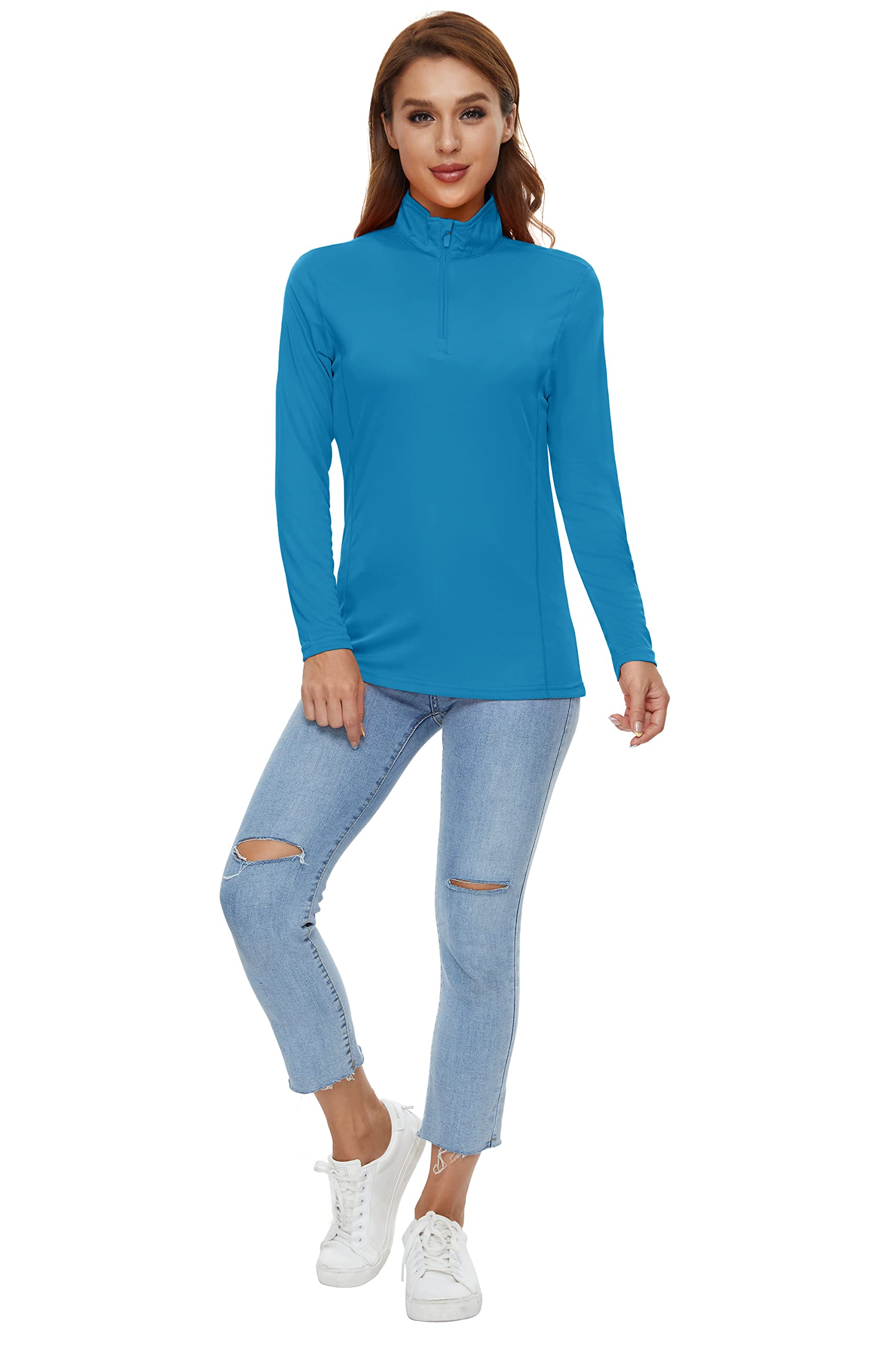 CRYSULLY Women's UPF 50+ Sun Protection Long Sleeve Shirt - 1/4 Zip Quick Dry Hiking Top for Summer Outdoor Activities, Running, Camping & Travel