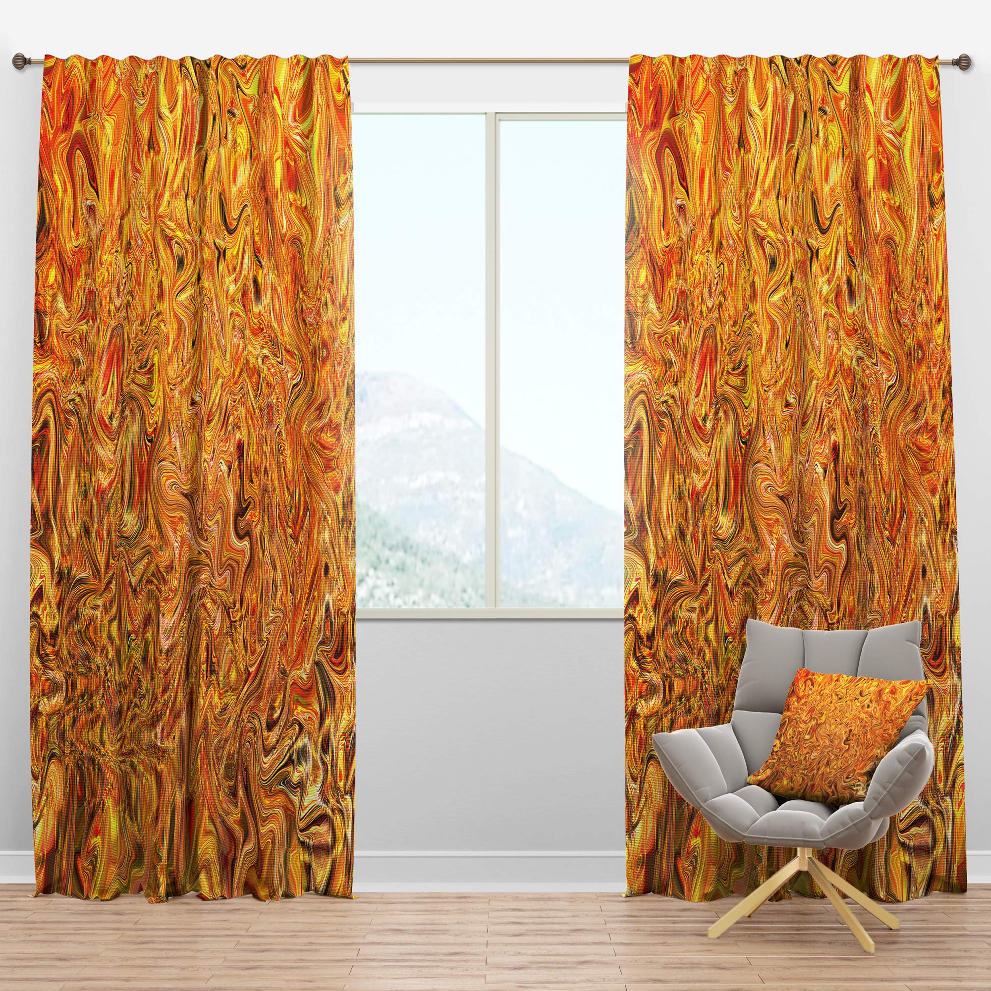 DesignQ Blackout Curtains - Textured Flowing Yellow Thermal Insulated Curtain Panel for Bedroom & Living Room (52x63 Inches) - Noise Reducing & Energy Saving Window Drapes for Better Sleep & Home Decor