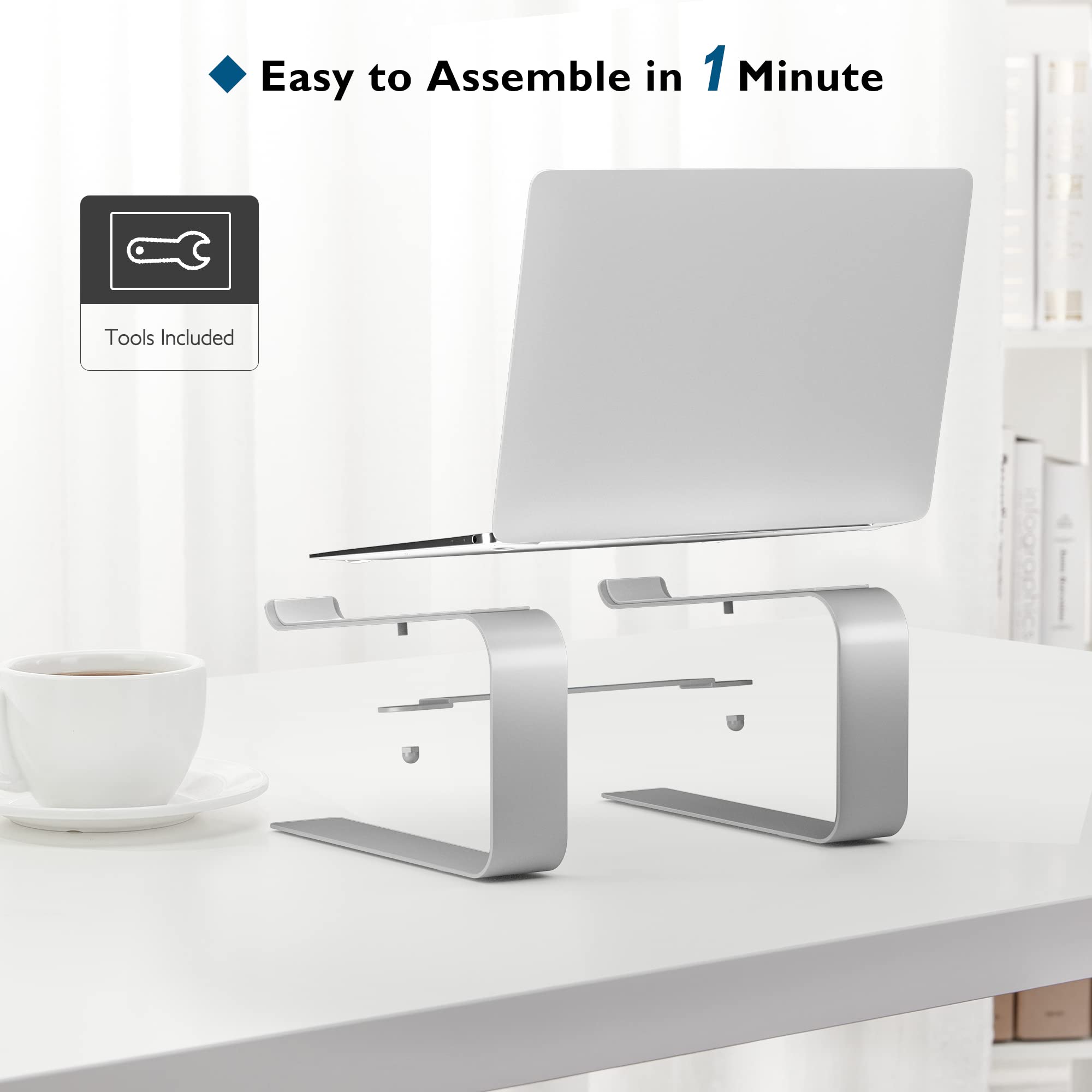 BONTEC Adjustable Laptop Stand for Desk - Ergonomic Aluminum Laptop Riser Holder Compatible with 10-17.3 Inch Notebooks (Silver) - Perfect for Home Office, Gaming & Workspace Setup