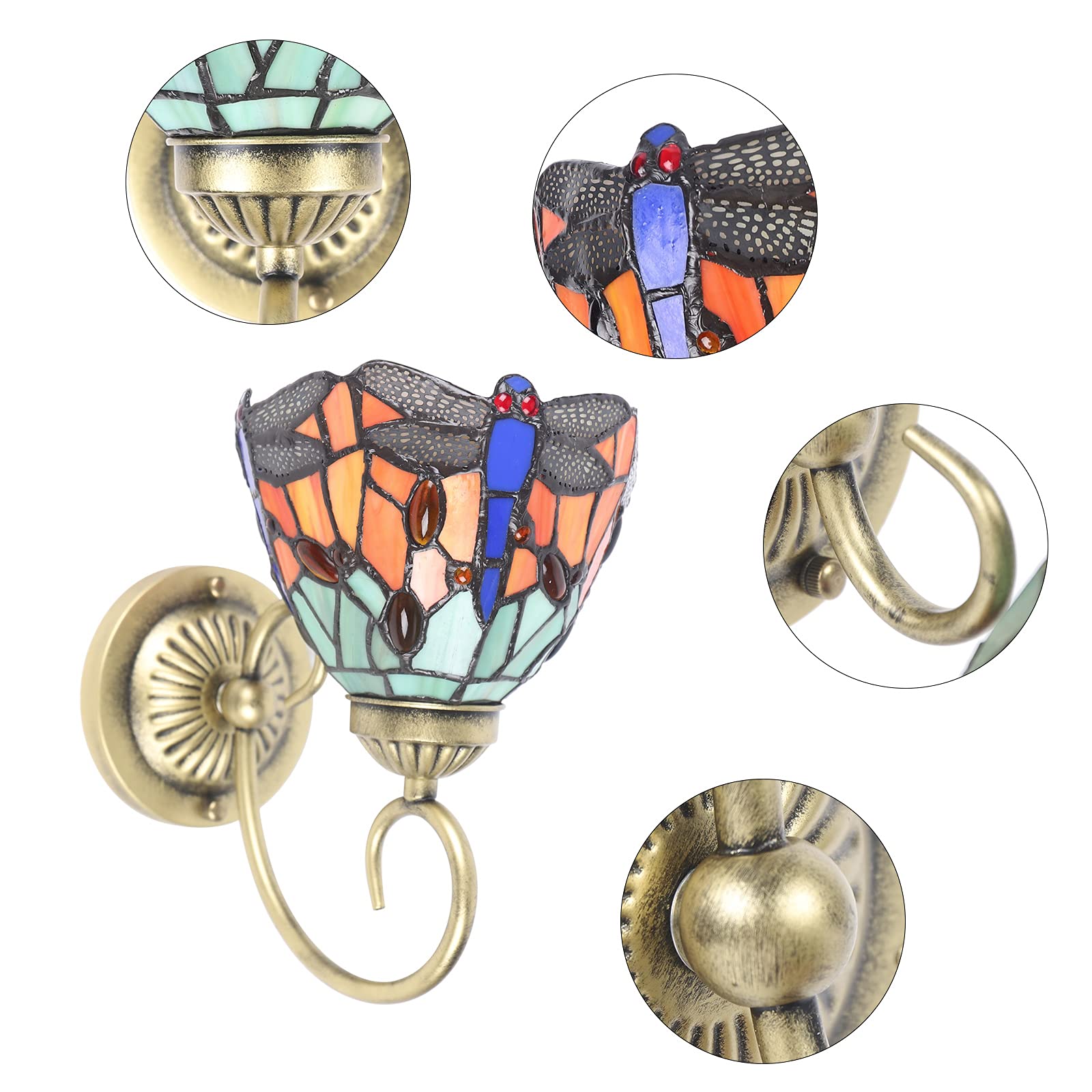 Tiffany Style Wall Lamp LED - Stained Glass Sconce with Dragonfly Design, E27 Base, 6 Inch Hallway Light for Bedroom & Living Room - Perfect for Corridor, Gallery, and Passageway Lighting