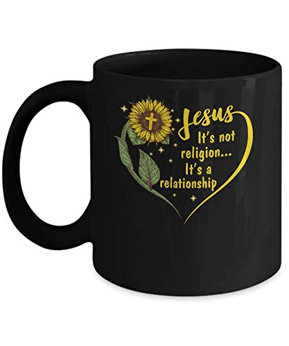 Sunflower Jesus It's Not A Religion It's A Relationship Coffee Mug - 11oz Inspirational Christian Gift for Bible Study, Church, or Daily Devotional Use