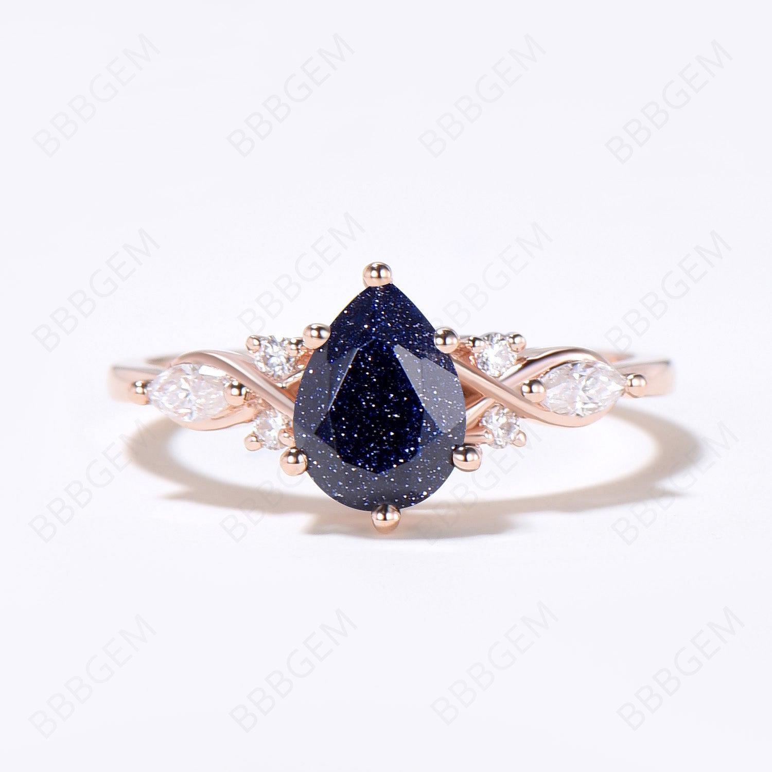 Blue Sandstone Teardrop Ring Set - 7 Stone Cluster Ring with Milgrain Detailing for Women | Perfect for Weddings, Parties & Everyday Elegance