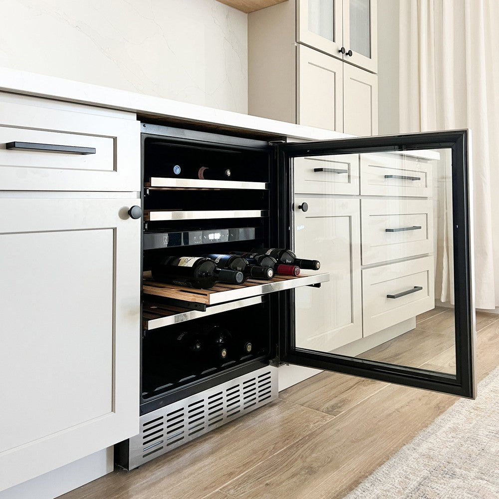 ZLINE 24 Inch Stainless Steel Dual Zone Wine Cooler - 44 Bottle Capacity for Home Bar, Kitchen & Dining Room | RWV UD 24 Model | Perfect for Wine Enthusiasts & Entertaining Guests