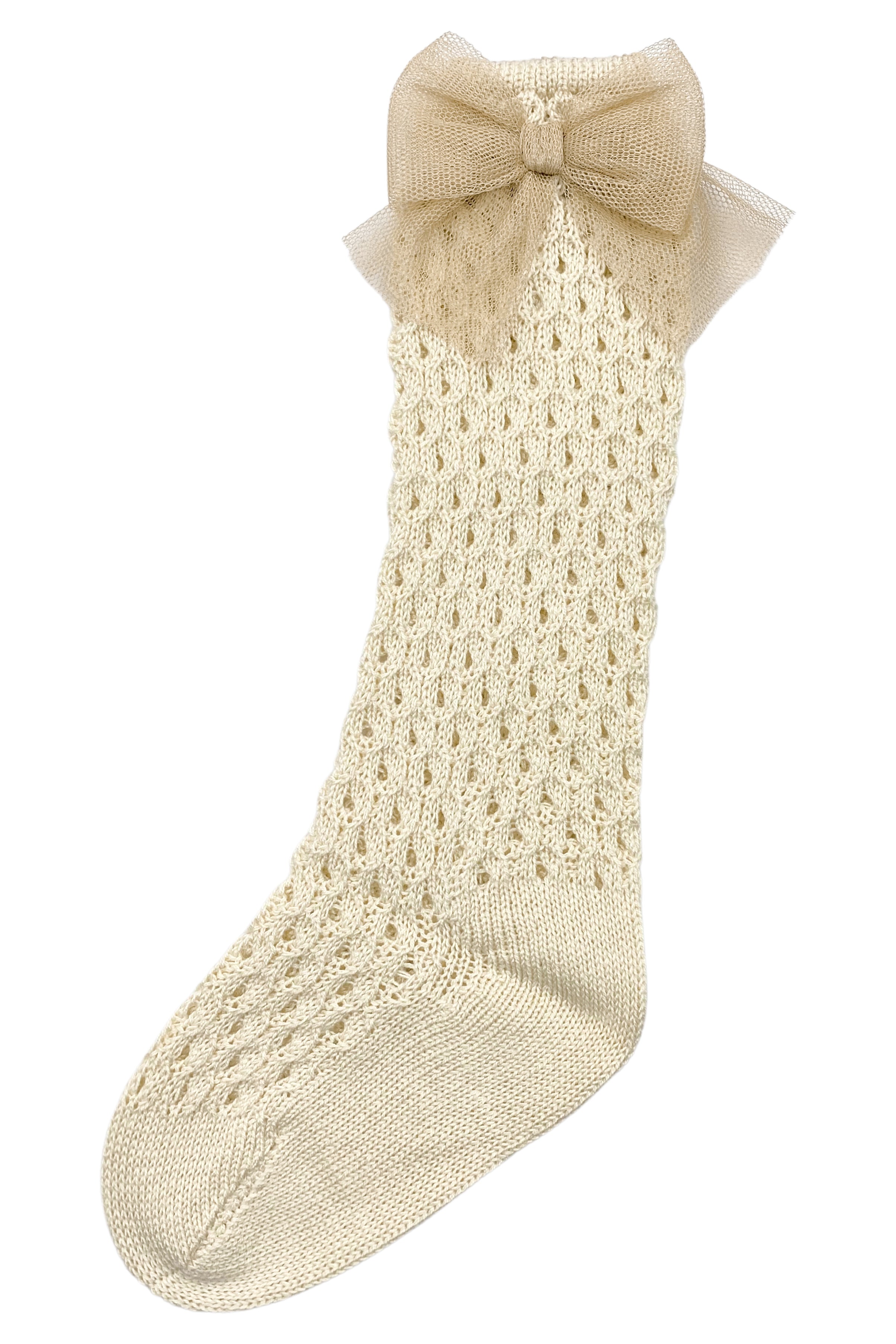 Cream & Camel Knee High Bow Socks for Women - Elegant Fashion Socks with Bowknot Detail - Perfect for Outfits, Dresses, and Casual Wear