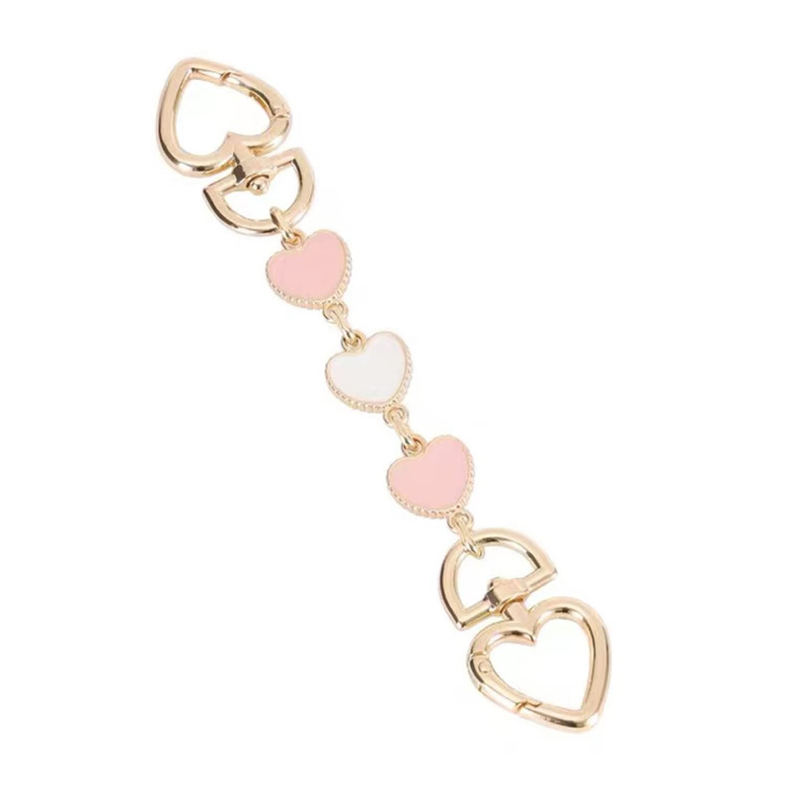 Purse Chain Strap - Heart Handbag Charms & Short Chain Replacement for Shoulder Bags | Adjustable Purse Extender in Pink & White | Perfect for Crossbody Bags, Evening Purses & Fashion Accessories