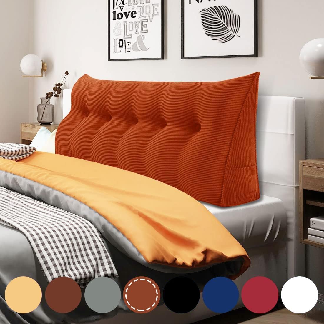 **WOWMAX Wedge Pillow for Queen Bed - Triangular Headboard Pillow with Removable Corduroy Cover (100% Cotton) - Perfect for Daybeds, Reading & Relaxing in Bed**