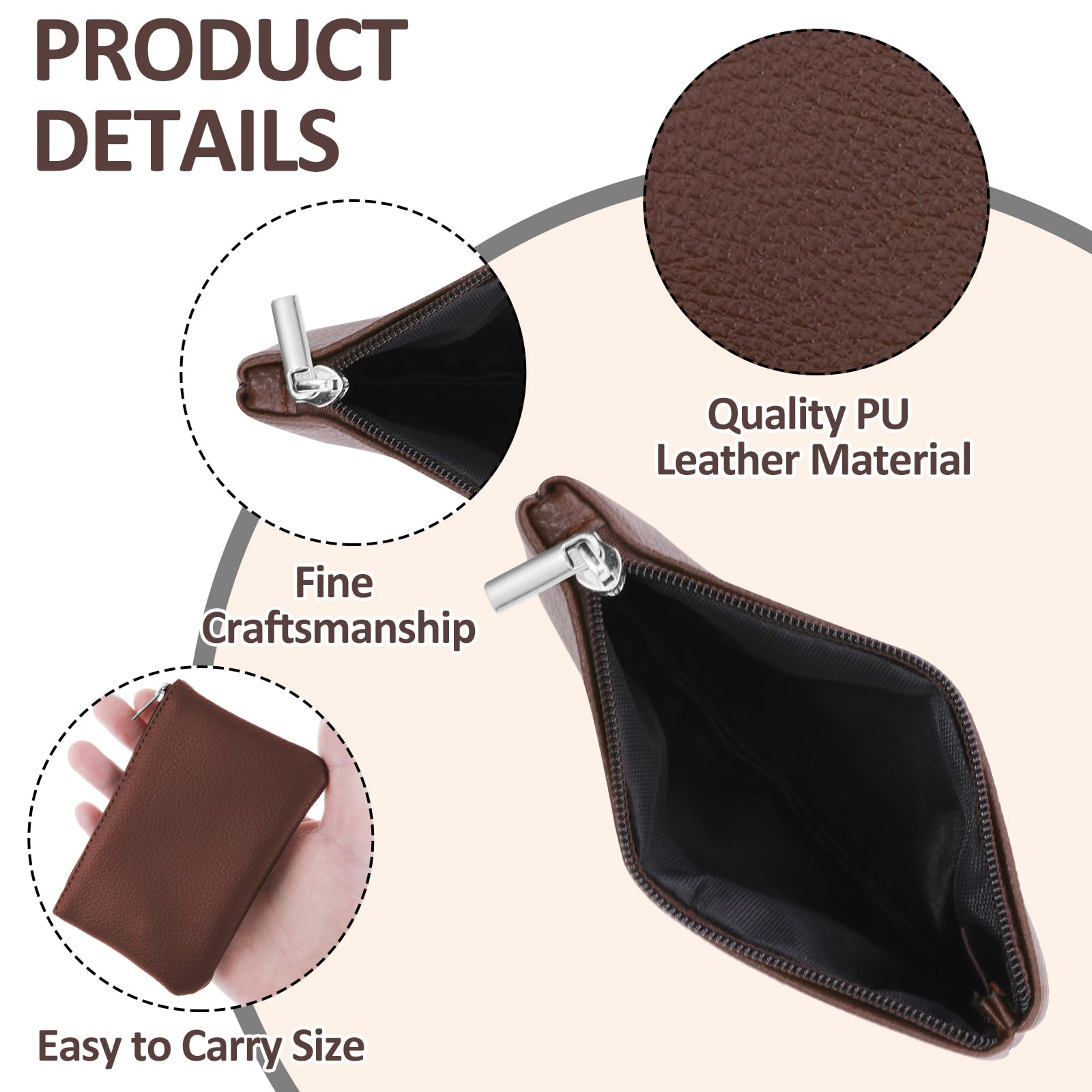 Simarro Vegan Leather Coin Purse - Lychee Pattern Zipper Wallet for Women | Compact Credit Card Holder with ID Slot | Fits Folded Bills, Keys & Lipstick (Coffee) | Perfect for Travel, Shopping & Everyday Use