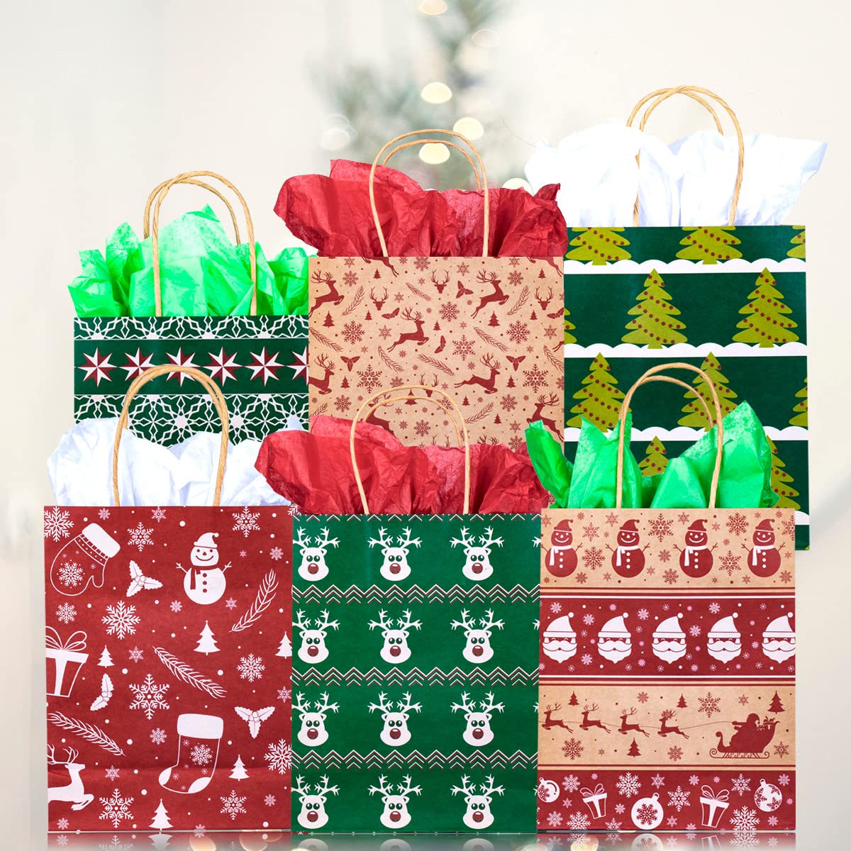 Premium White Red Green Tissue Paper - 90 Sheets for Gift Wrapping, Christmas Packaging, Arts & Crafts | Perfect for Gift Bags, Party Decorations, DIY Projects and Holiday Present Wrapping