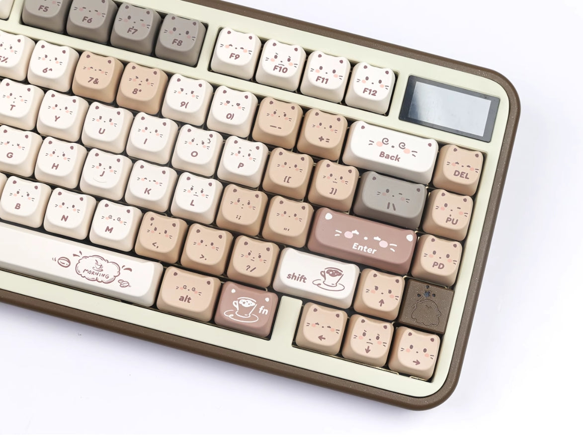 Cute Coffee Cat Keycaps - Custom Cat-Shaped Keycaps for Mechanical Keyboards | Heat Sublimation Personalized Set | Perfect for Gamers & Typing Enthusiasts