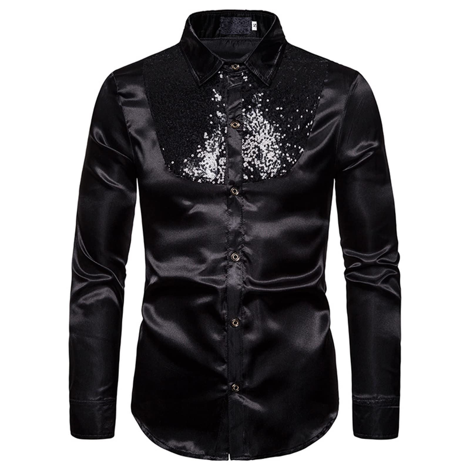 Men's Slim Fit Long Sleeve Dress Shirt - Shiny 90s Luxury Business Button Down Shirt for Office, Party & Formal Occasions
