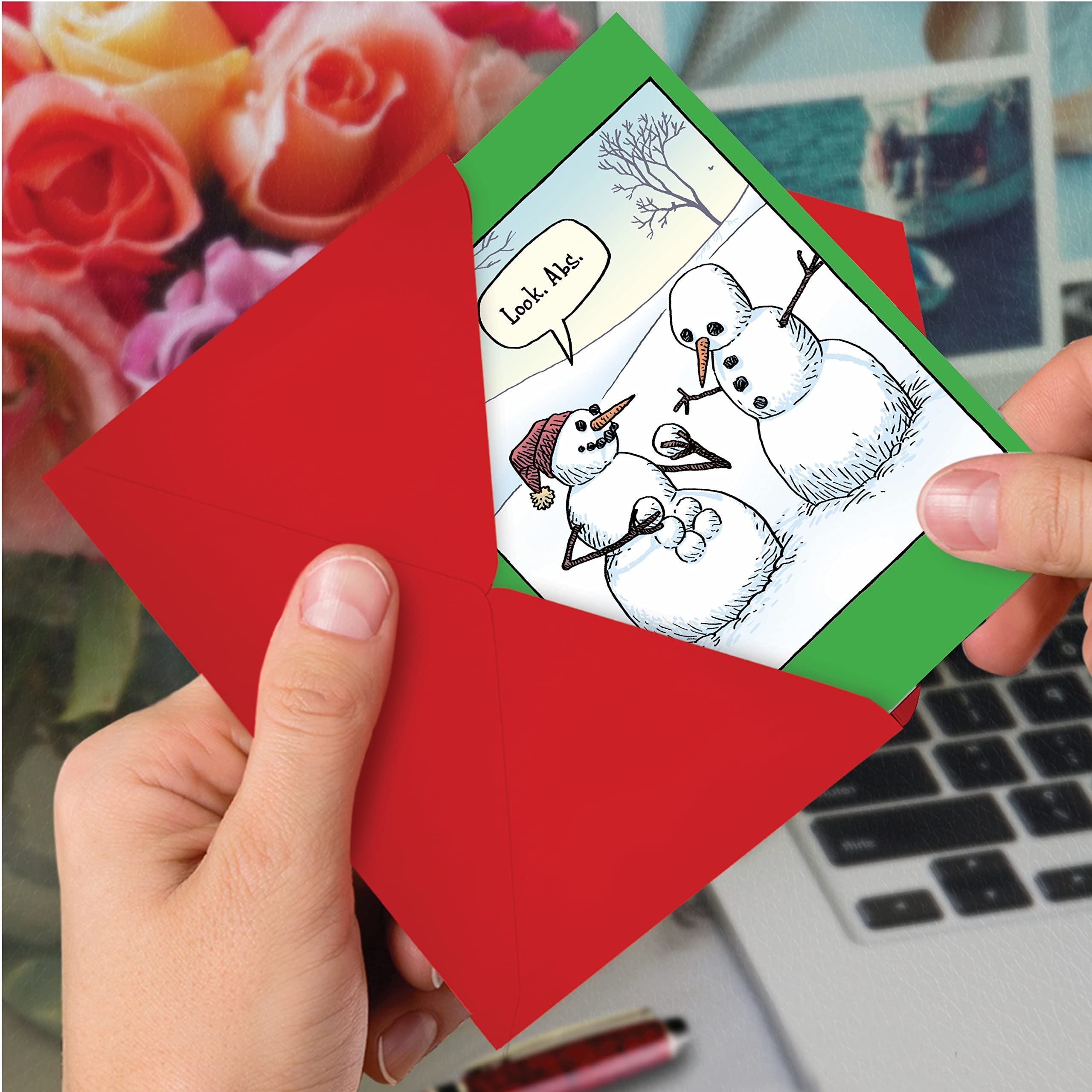 Funny Snowman Christmas Cards - Box of 12 Cartoon Holiday Greeting Cards for Xmas (1 Design, Bulk Pack) | Perfect for Office Exchanges, Family Gifts & Humorous Holiday Wishes | NobleWorks C9477XSG-B12x1