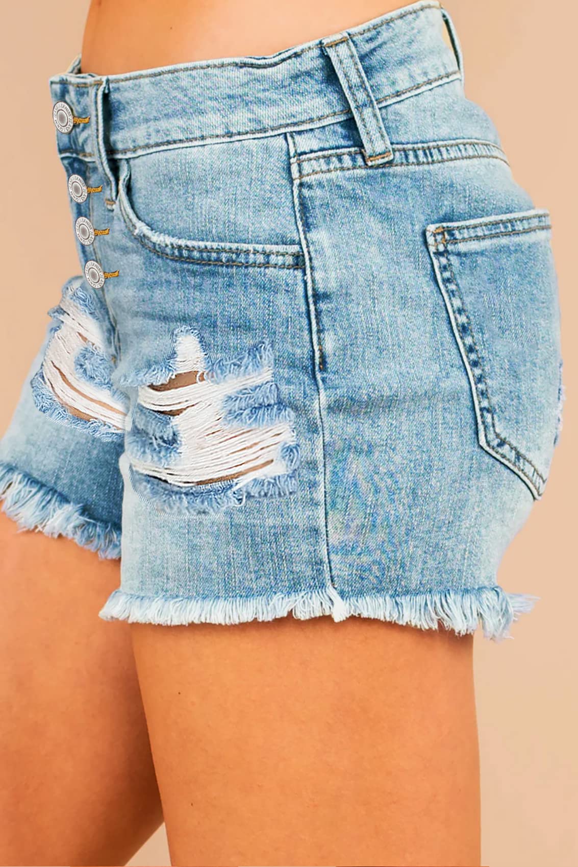 High Waisted Distressed Jean Shorts for Women - Stretchy Denim Shorts with Comfort Fit | Perfect for Summer Outfits, Beach Vacations & Casual Wear