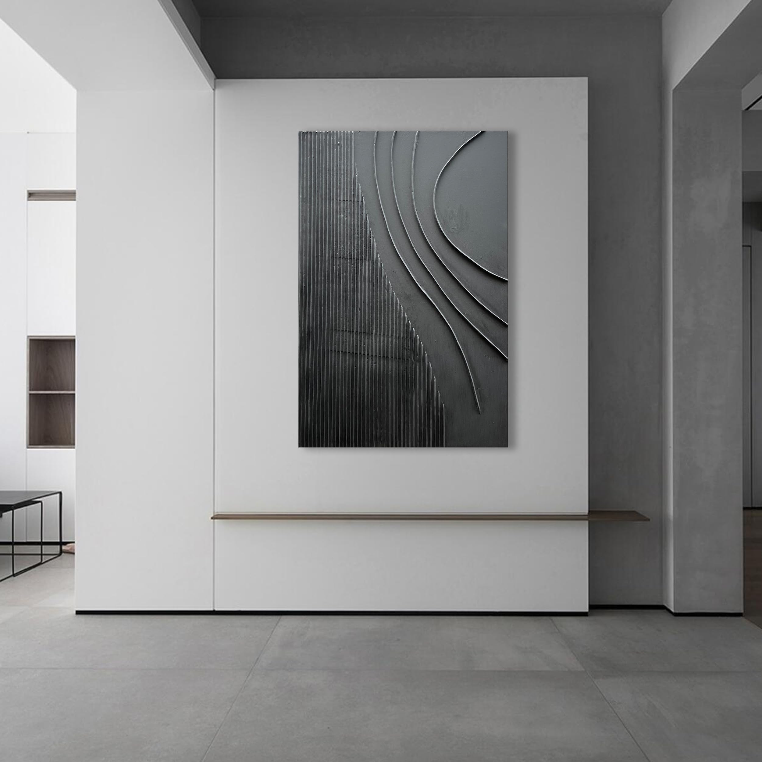 Hand-Painted Thick Texture Black Minimalist Oil Painting - 45x30 Inches Large Wall Art for Modern Home Decor | Living Room, Bedroom & Office Wall Decoration
