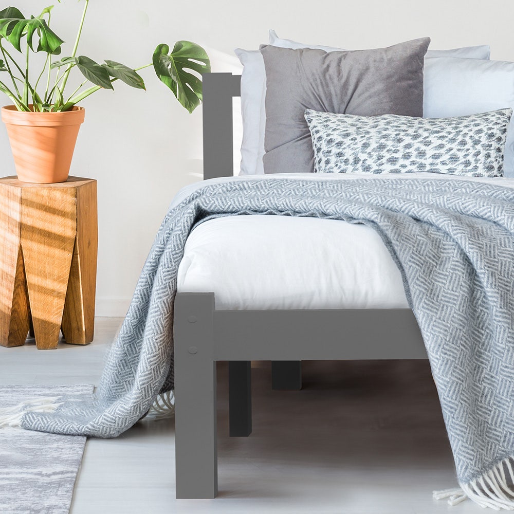 Kids King Single Wooden Timber Bed Frame - Grey | Sturdy & Safe for Children's Bedroom | Perfect for Toddlers, Kids & Teens
