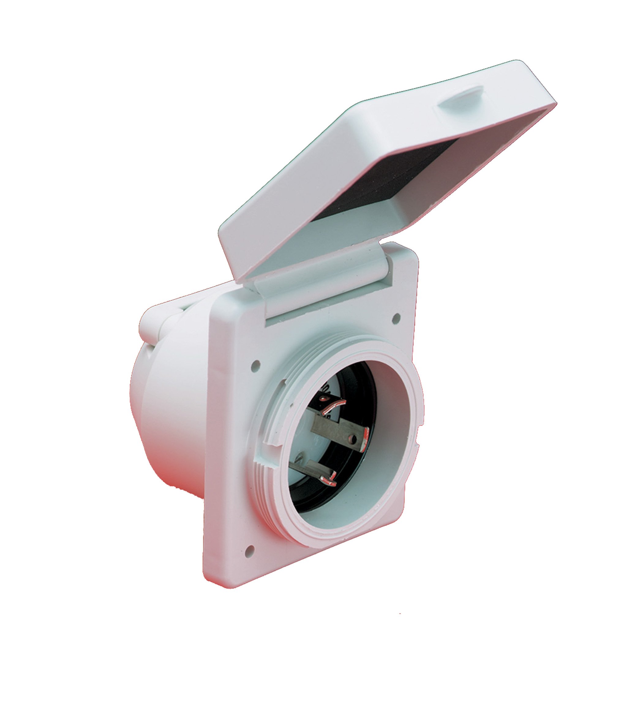 Marinco 30 Amp 125V Power Inlet - White Square Marine Grade with Stainless Steel Cover - Perfect for Boats, RVs & Outdoor Electrical Hookups