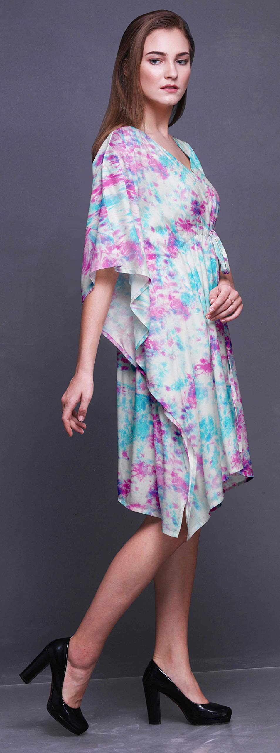Bimba Women's Short Caftan Midi Dress - Beach Cover Up, Swimwear Cover Up, Summer Boho Kaftan Dress for Pool, Vacation & Resort Wear