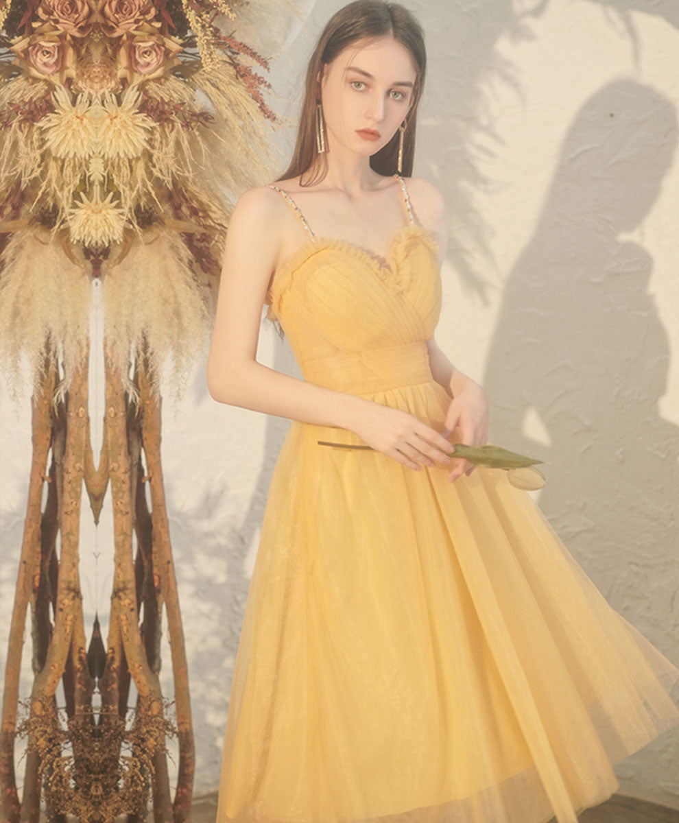 Yellow Sweetheart Tulle Short Prom Dress - Elegant Homecoming Dress for Teens | Perfect for School Dances, Parties & Special Occasions