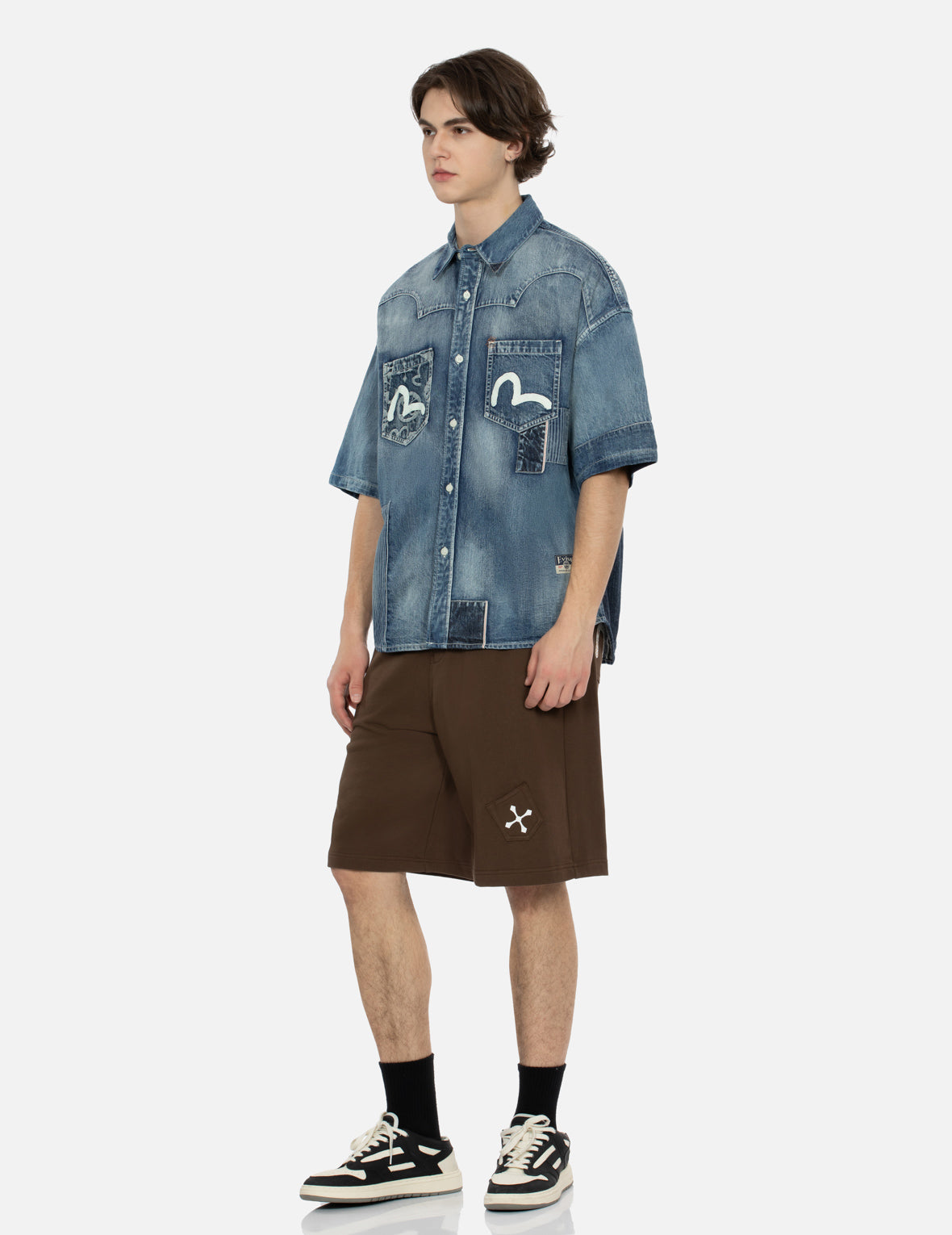 Stylish Seagull Print & Multi Patches Loose Fit Denim Shirt for Men & Women | Vintage Distressed Denim Shirt | Casual Streetwear, Festival Outfit, and Layering Essential