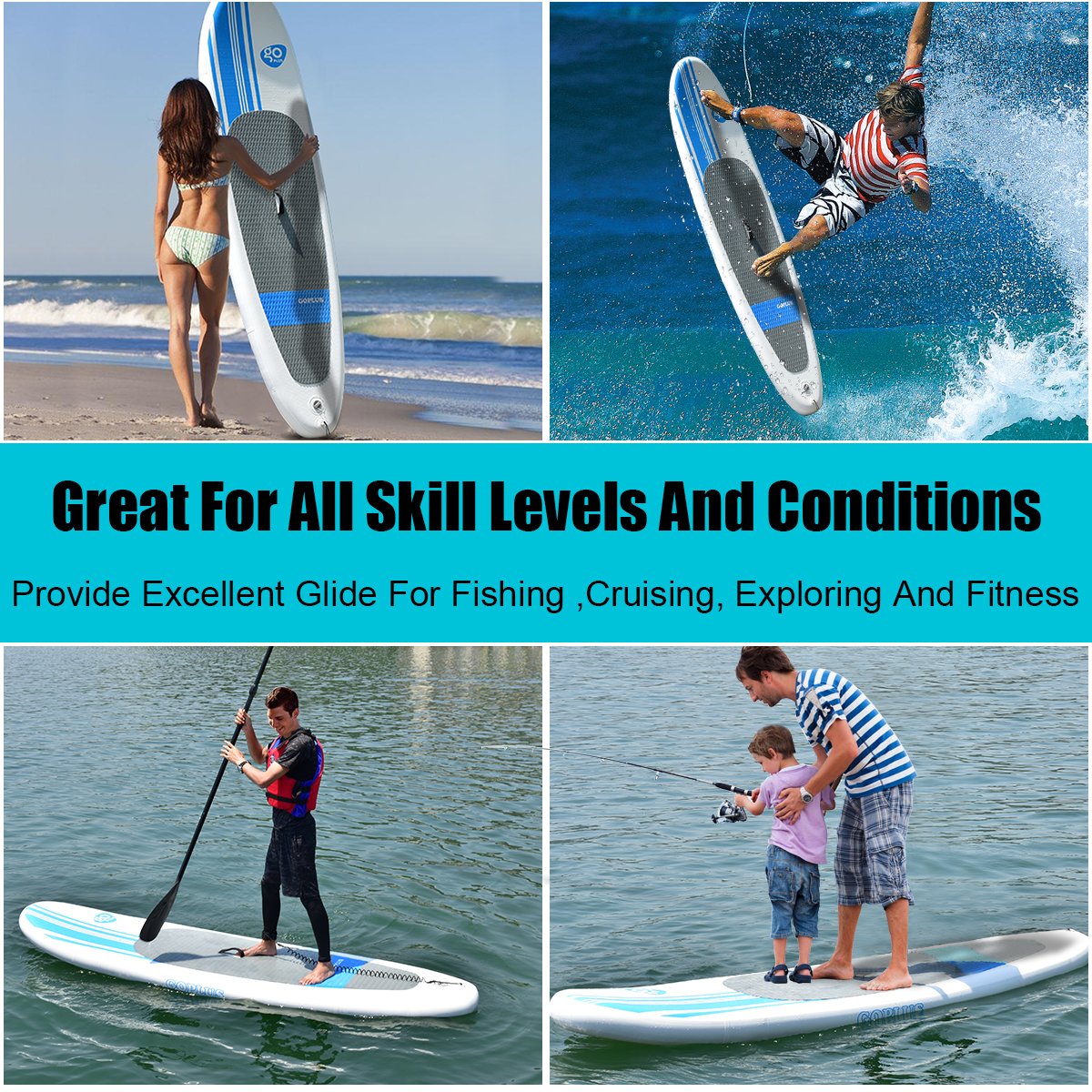 HOMGX 10' Inflatable Stand Up Paddle Board (SUP) with Adjustable Paddle, Leash, Hand Pump & Carry Bag - 6