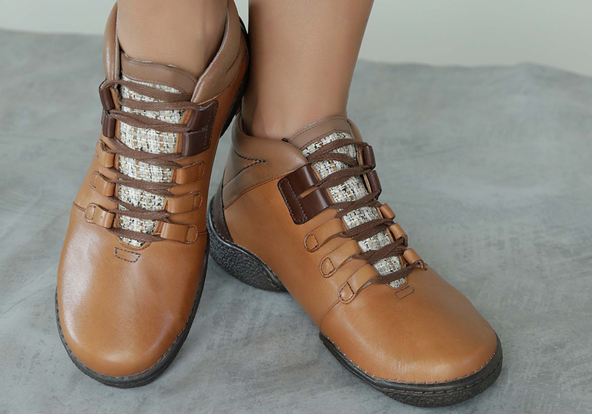 J Gean Women's Comfortable Leather Ankle Boots - Brazilian Made Amber Color Casual Shoes for Walking, Work & Everyday Wear